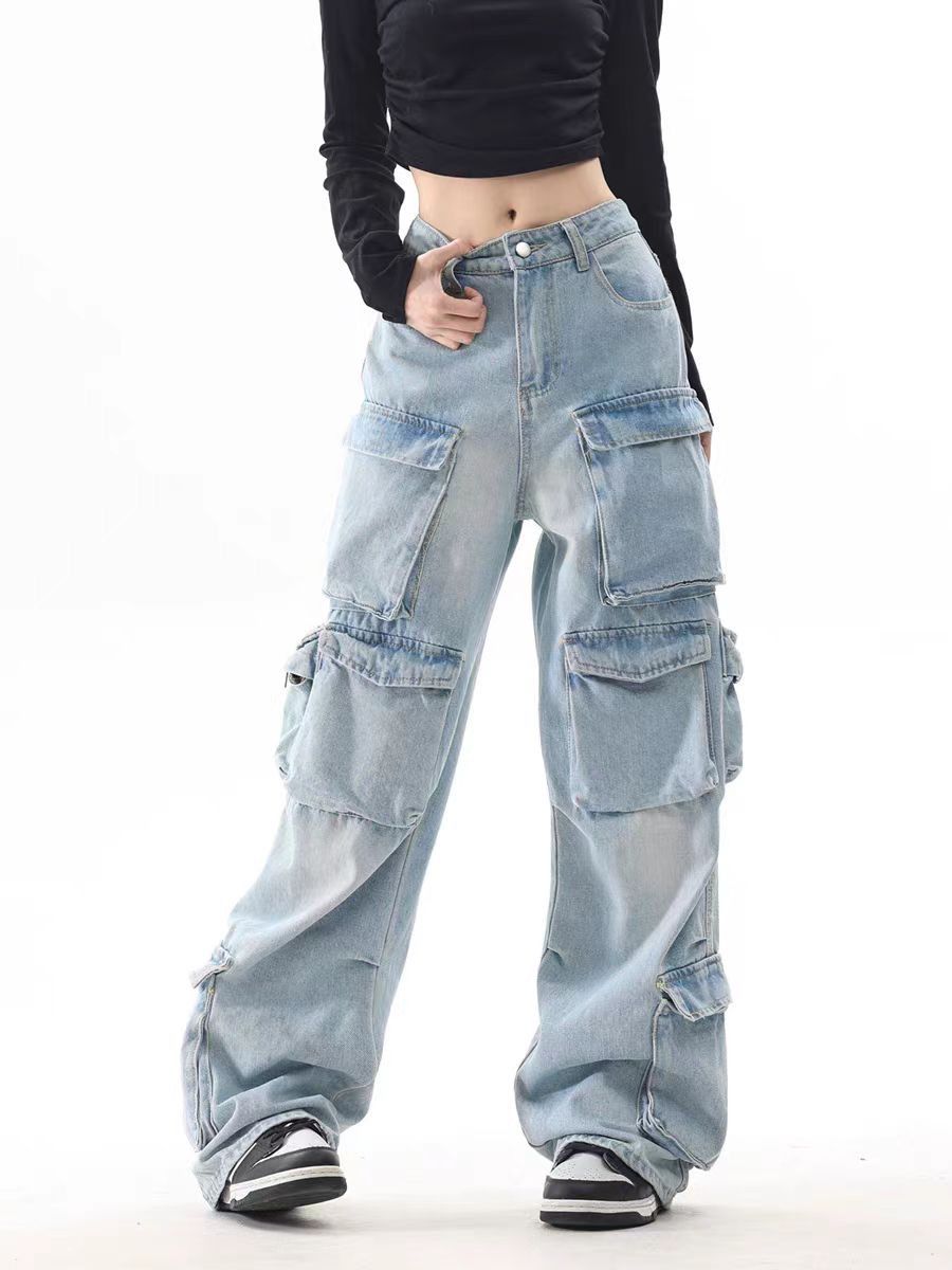 Japanese Brand × Jean High Street Multi-Pocket Washed Retro Straight Work Jeans Size US 31 - 3 Thumbnail