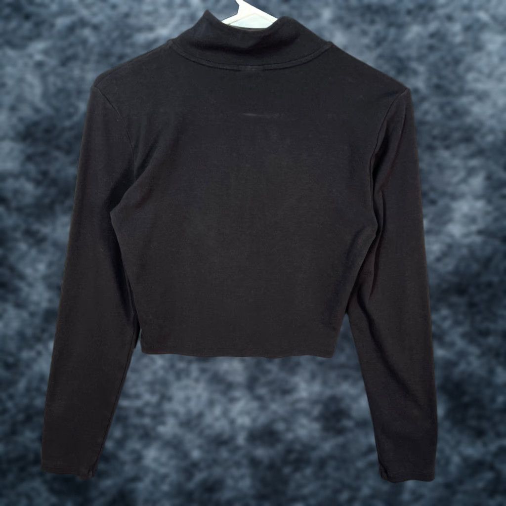 Vintage Sunday Best Womens Cropped Long Sleeve Zip Mock Neck Top Black Size M Size M / US 6-8 / IT 42-44 - 1 Thumbnail