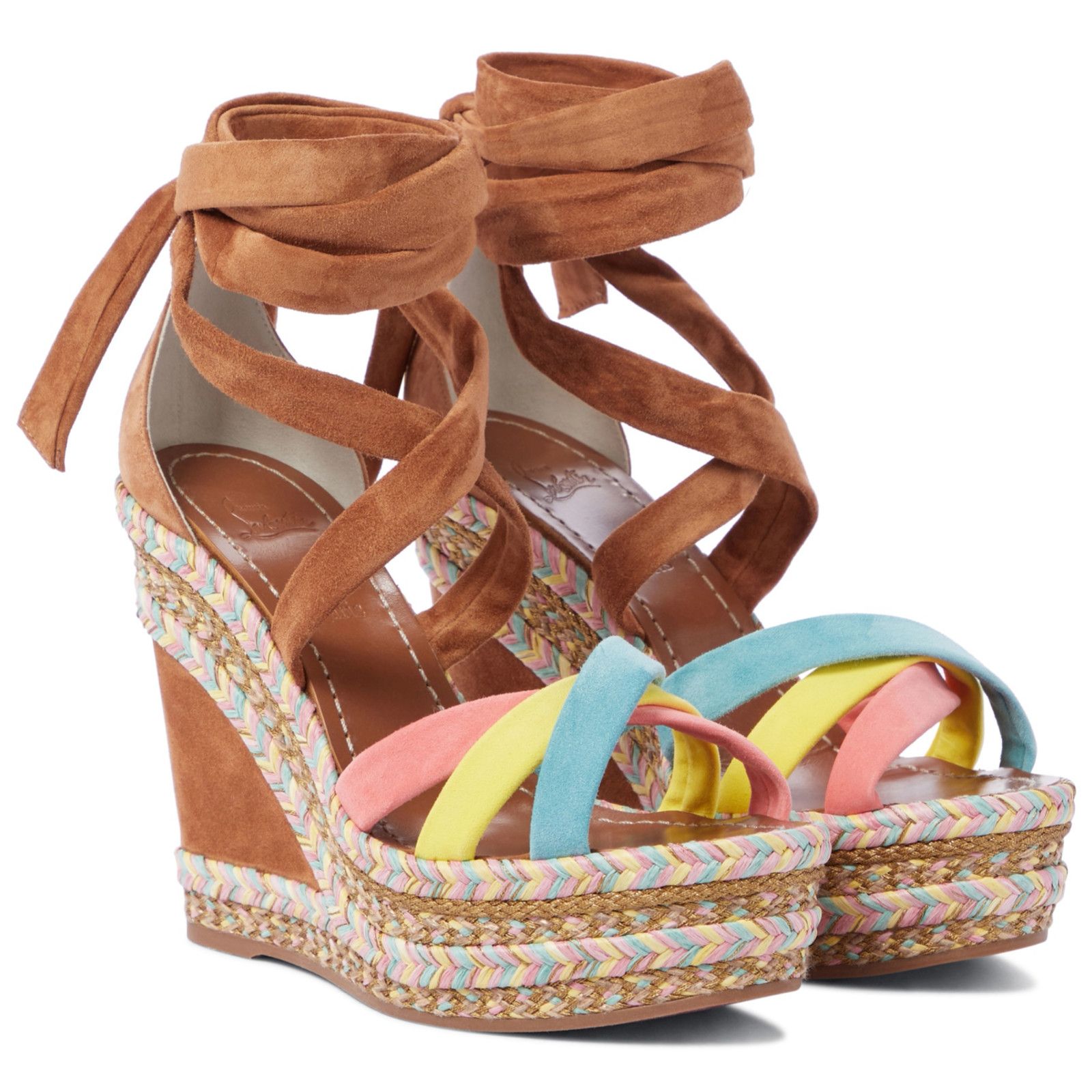 Christian Louboutin Lagoadonna 120 Brown Lace Up Platform Wedge Sandal Heel 41 Size US 11 / IT 41 - 3 Thumbnail