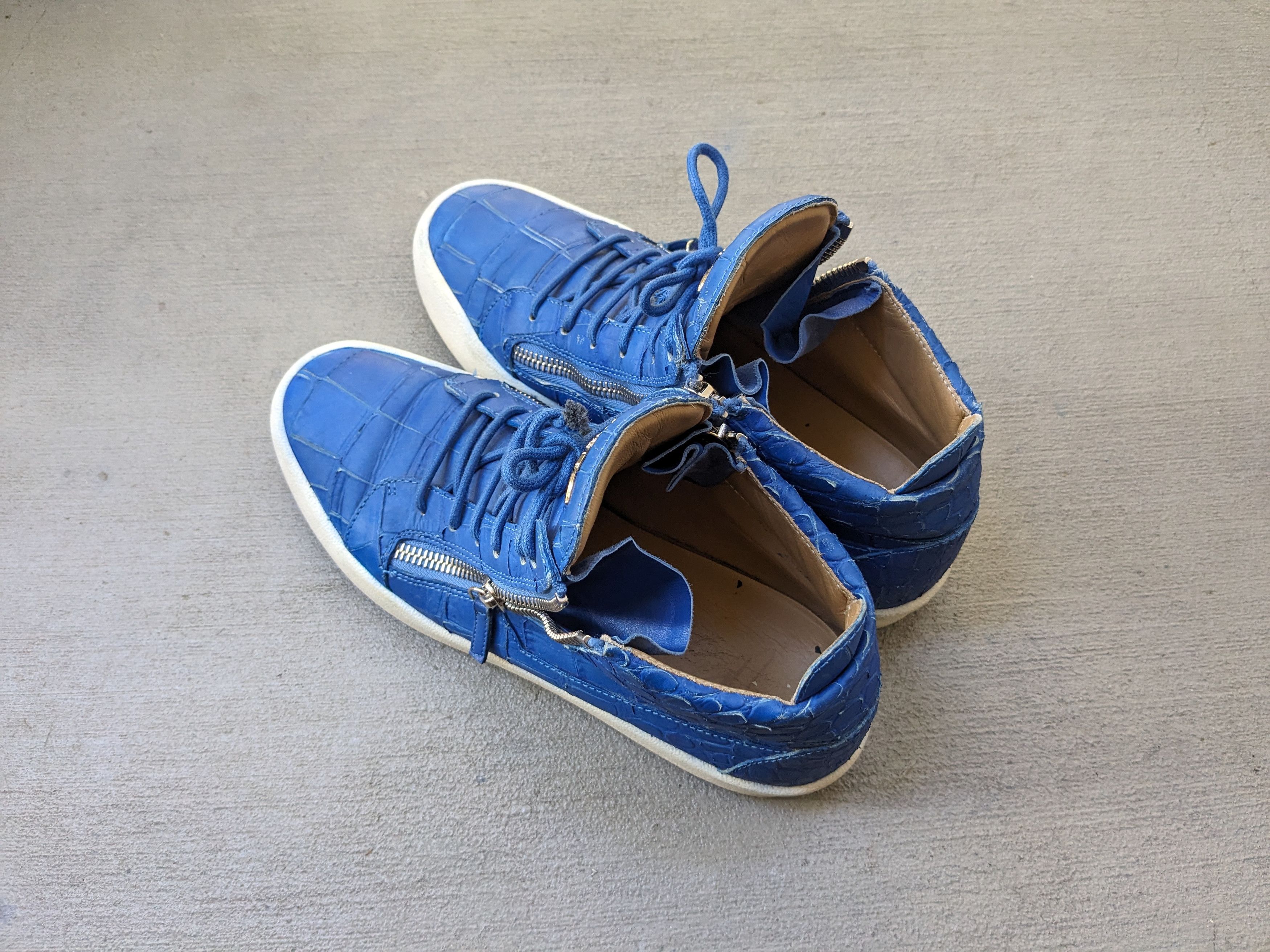 Designer Giuseppe Zanotti High Tops Blue 11 44 Croc Embossed Leather Size US 11 / EU 44 - 13 Thumbnail