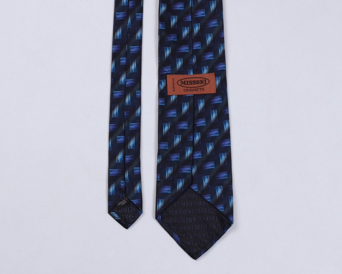 Designer × Missoni × Vintage MISSONI Cravatte Vintage Blue Geometric Silk Tie Size ONE SIZE - 7 Thumbnail