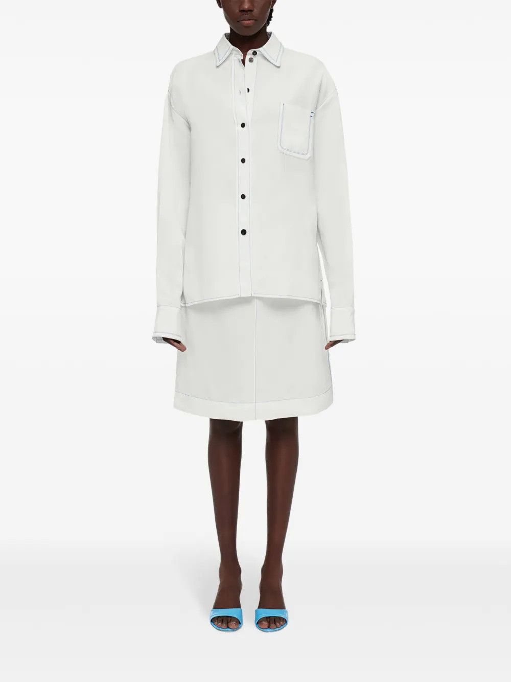 Salvatore Ferragamo o1s1rm0126 Contrast Stitched Shirt in White Size L / US 10 / IT 46 - 3 Thumbnail