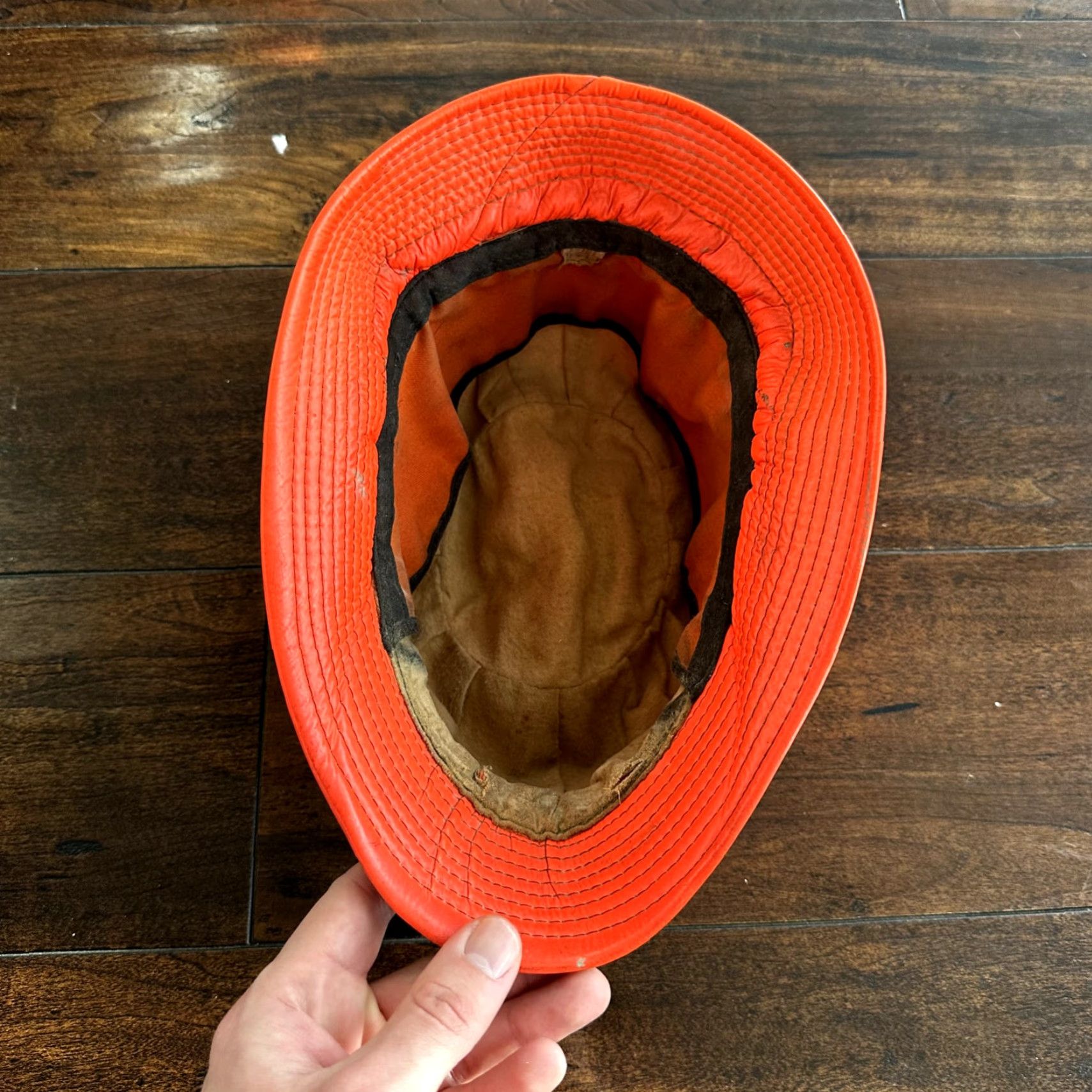 VINTAGE Fisherman Hunting Hat Cap Bucket Orange 7 1/8 WWII 50s 60s Mens Bucket Hat Orange Hunting 7 1/8 Vintage