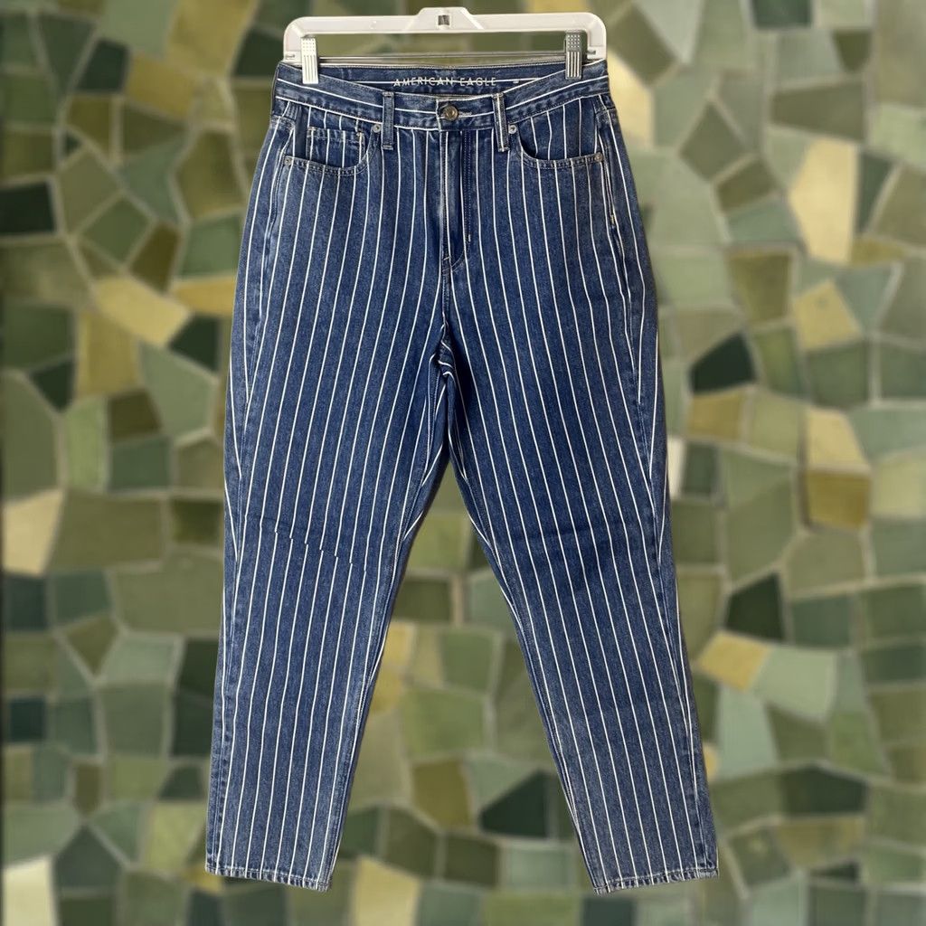 American Eagle Outfitters American Eagle Outfitters Jeans Womens 4 Blue Mom Striped Cotton Size 27" / US 4 / IT 40 - 1 Thumbnail