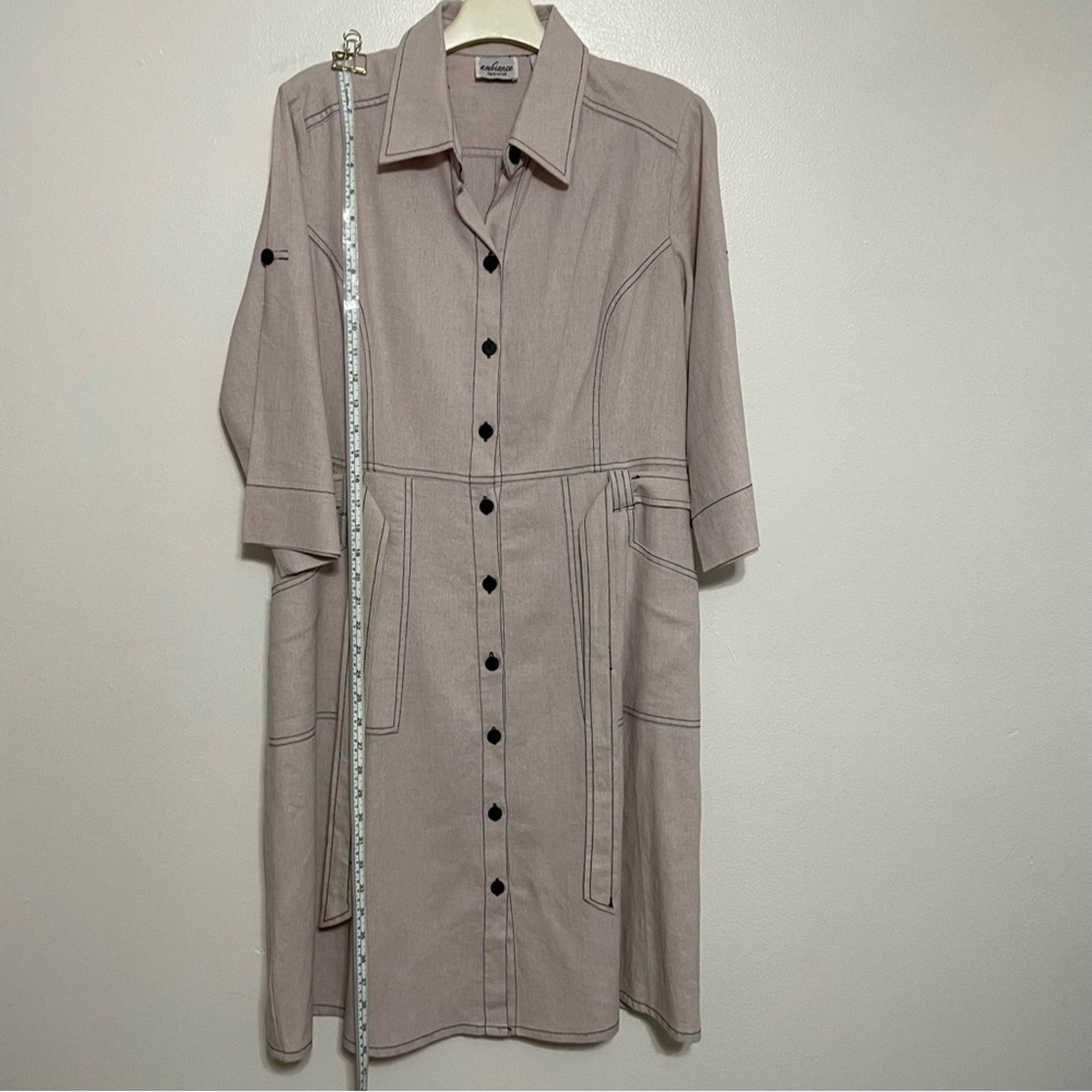 Other Ambiance Apparel Tan Linen Blend Shirt Dress 10 Size L / US 10 / IT 46 - 3 Thumbnail