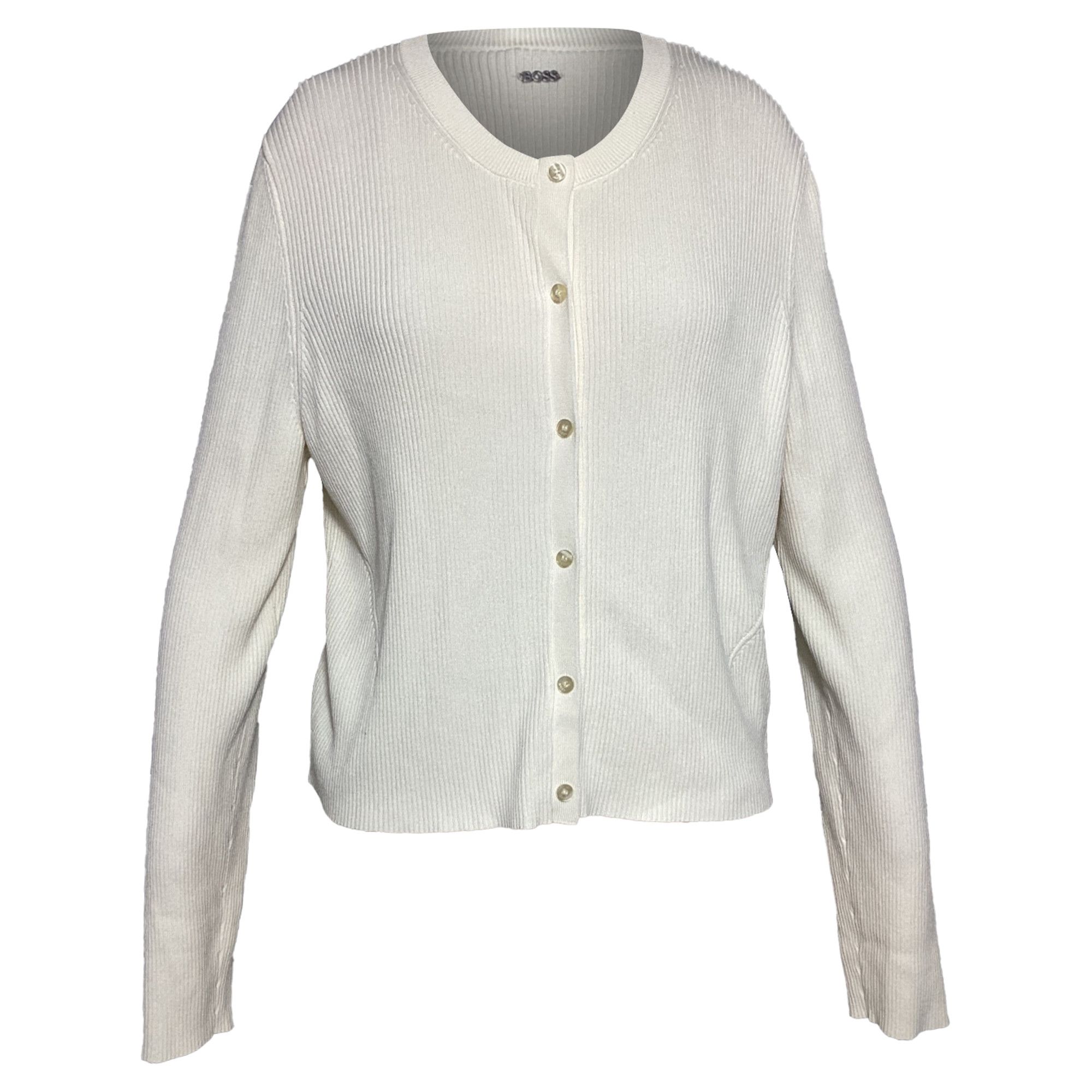 Hugo Boss Boss Ribbed Cardigan in White Viscose Size S / US 4 / IT 40 - 1 Thumbnail