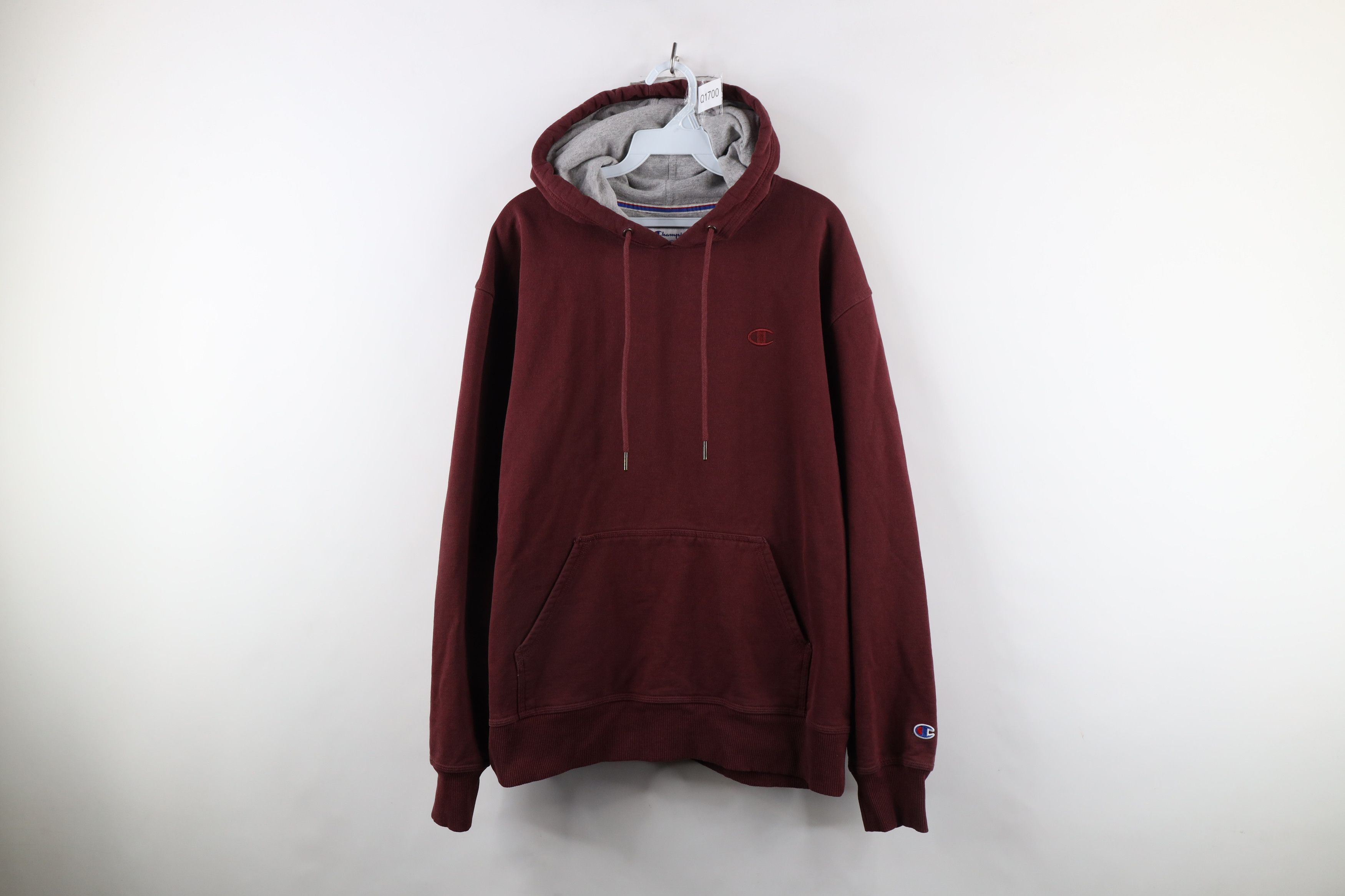 Vintage Champion Faded Monochrome Hoodie Sweatshirt Maroon