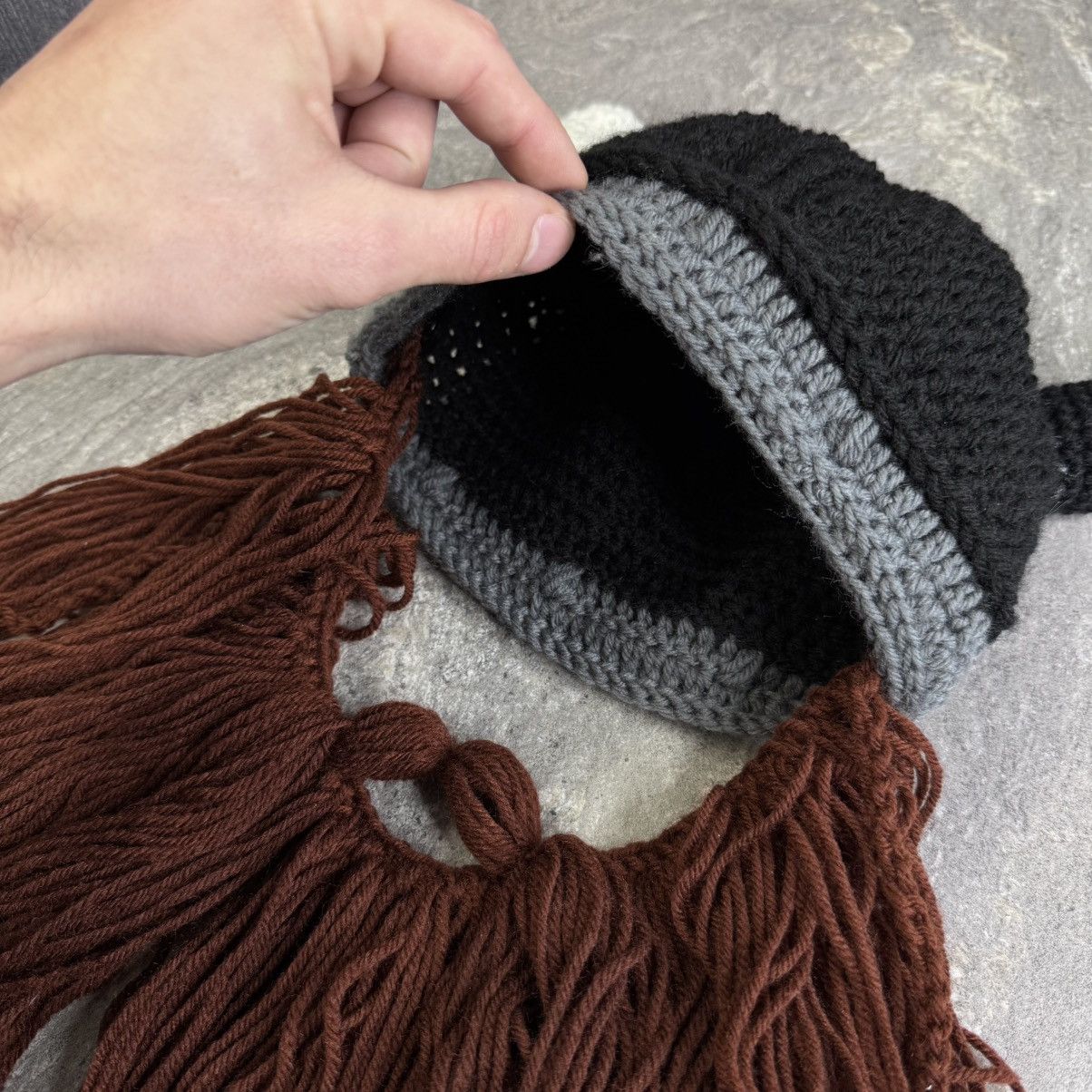Handmade Beard Knitted Hat with Horns Beard Hat avant garde y2k cap Size ONE SIZE - 4 Thumbnail