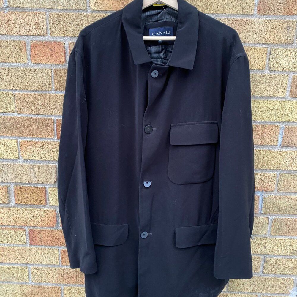 Canali × Vintage RARE Canali Wool Viscose Tri-Pocket Utility Jacket Coat Bla Size US L / EU 52-54 / 3 - 4 Thumbnail