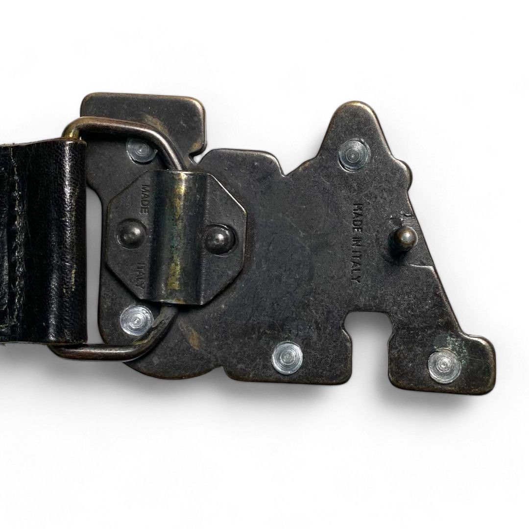 Armani Emporio Armani - Black Leather Belt Silver Buckle Pendant Size ONE SIZE - 5 Thumbnail