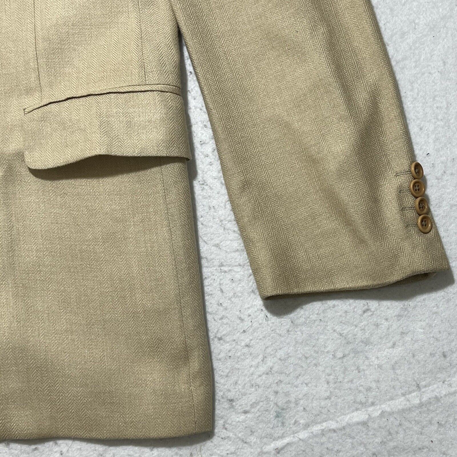 Zanieri Zanieri Italy Silk Blend Suit Jacket Beige Herringbone Coat Size 42R - 5 Thumbnail