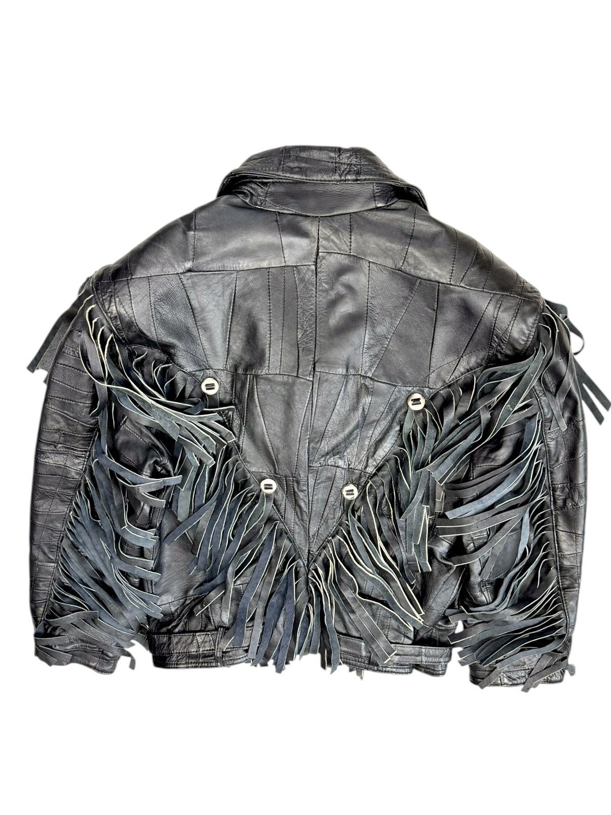 Genuine Leather Vintage Black Fringe Leather Jacket Biker Western Cropped Size US L / EU 52-54 / 3 - 2 Thumbnail