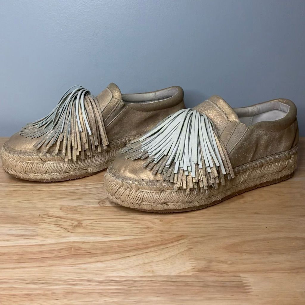 J Brand J Slides Raoul Espadrilles Pompom Accent Metallic Leather Sneaker Women’s Size 6 Size US 6 / IT 36 - 5 Thumbnail
