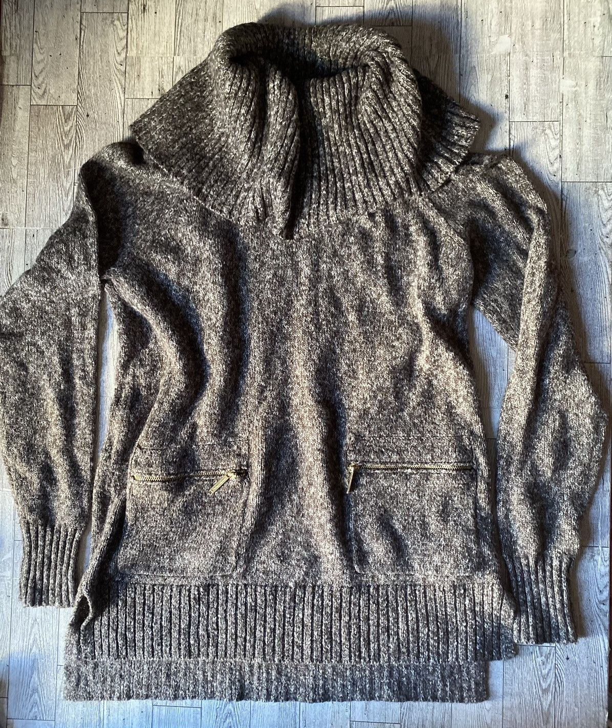 Michael Kors Michael Kors, Gray/Brown, Cable Knit, Oversized, Sweater Size S / US 4 / IT 40 - 5 Thumbnail