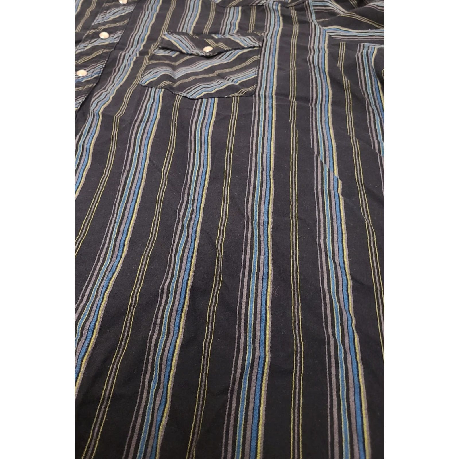 Wrangler Wrangler Shirt Adult Big 2X Black Blue Striped Western Wear Long Sleeve Mens Size US XXL / EU 58 / 5 - 2 Thumbnail