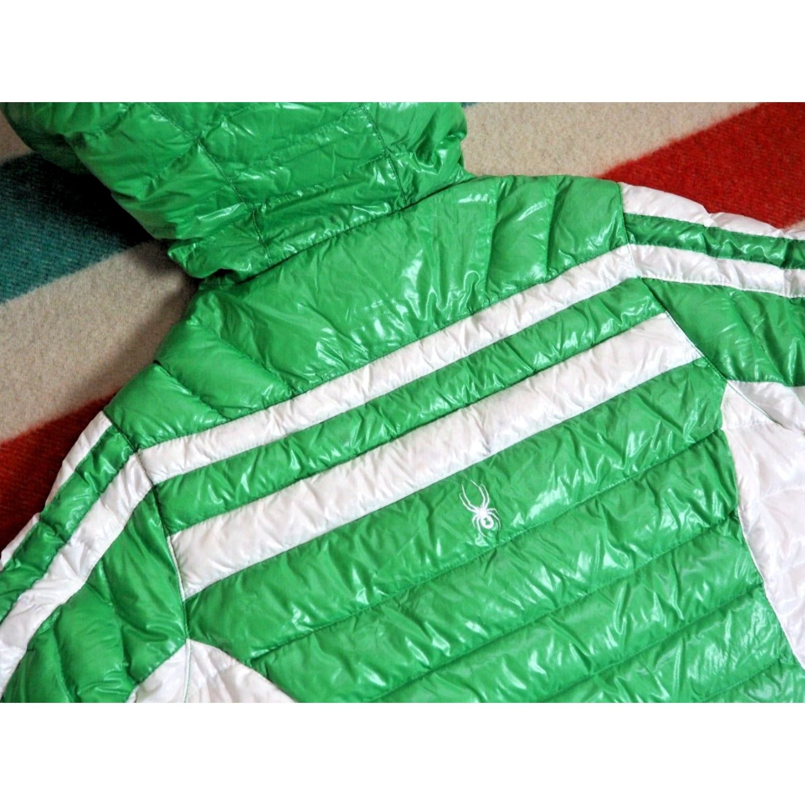 Spyder SPYDER Green White Striped Down Zip Outdoor Logo Puffer Jacket Womens S Size S / US 4 / IT 40 - 5 Thumbnail
