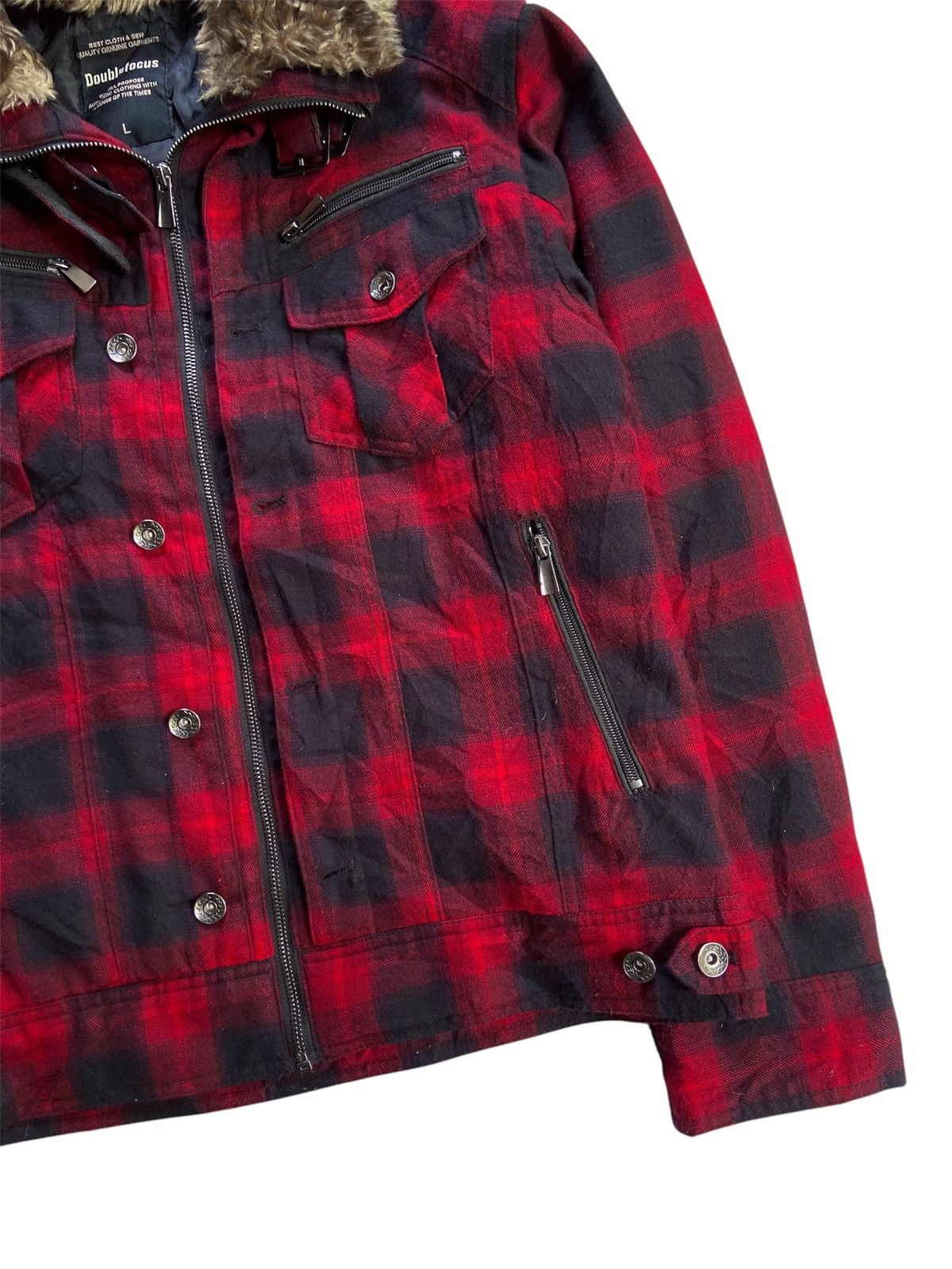 Japanese Brand DOUBLE DOCUS PLAID FAUX FUR ZIP JACKET Size US M / EU 48-50 / 2 - 5 Thumbnail