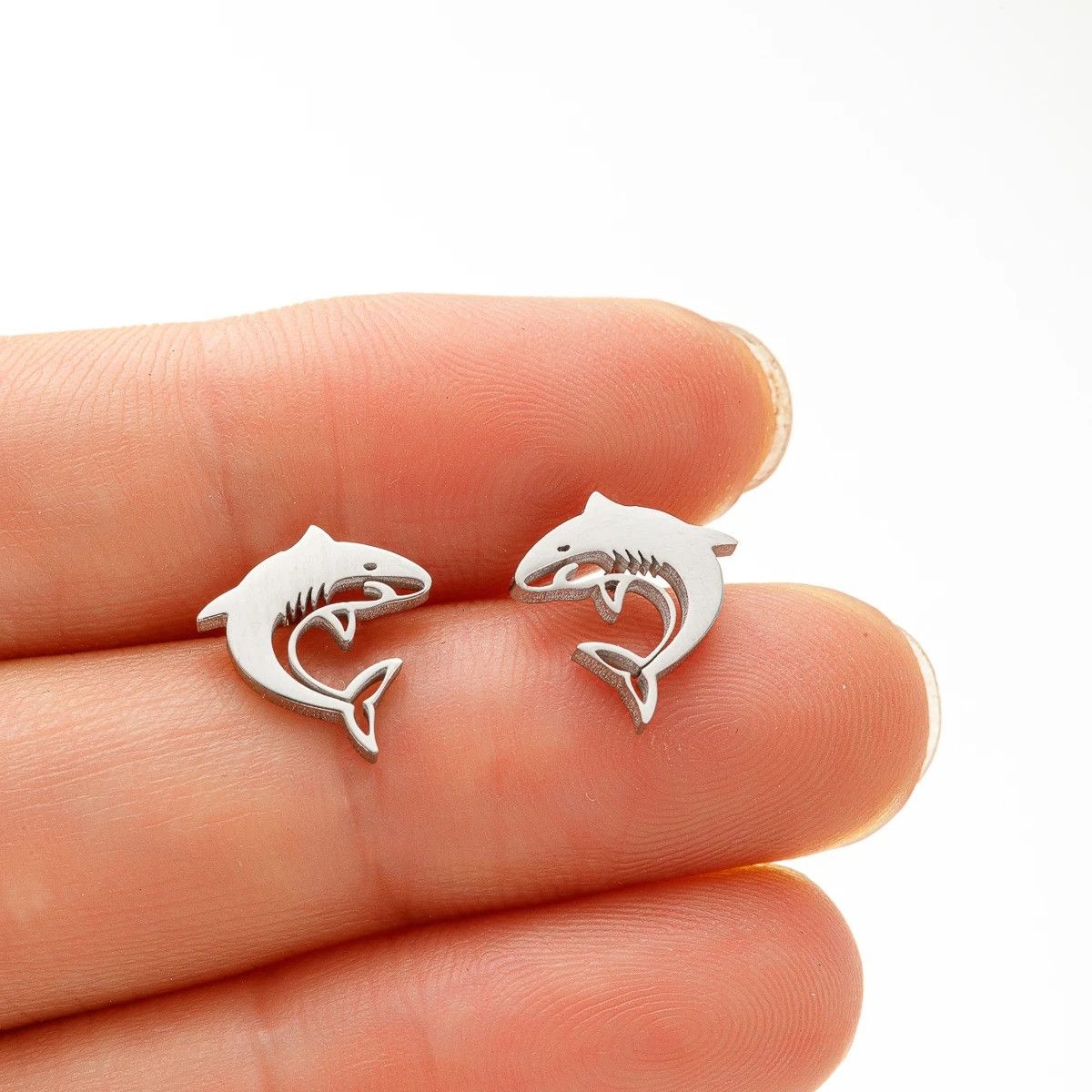 Jewelry Cute Shark Stud Earrings Charm Stainless Earring Gift Size ONE SIZE - 2 Thumbnail