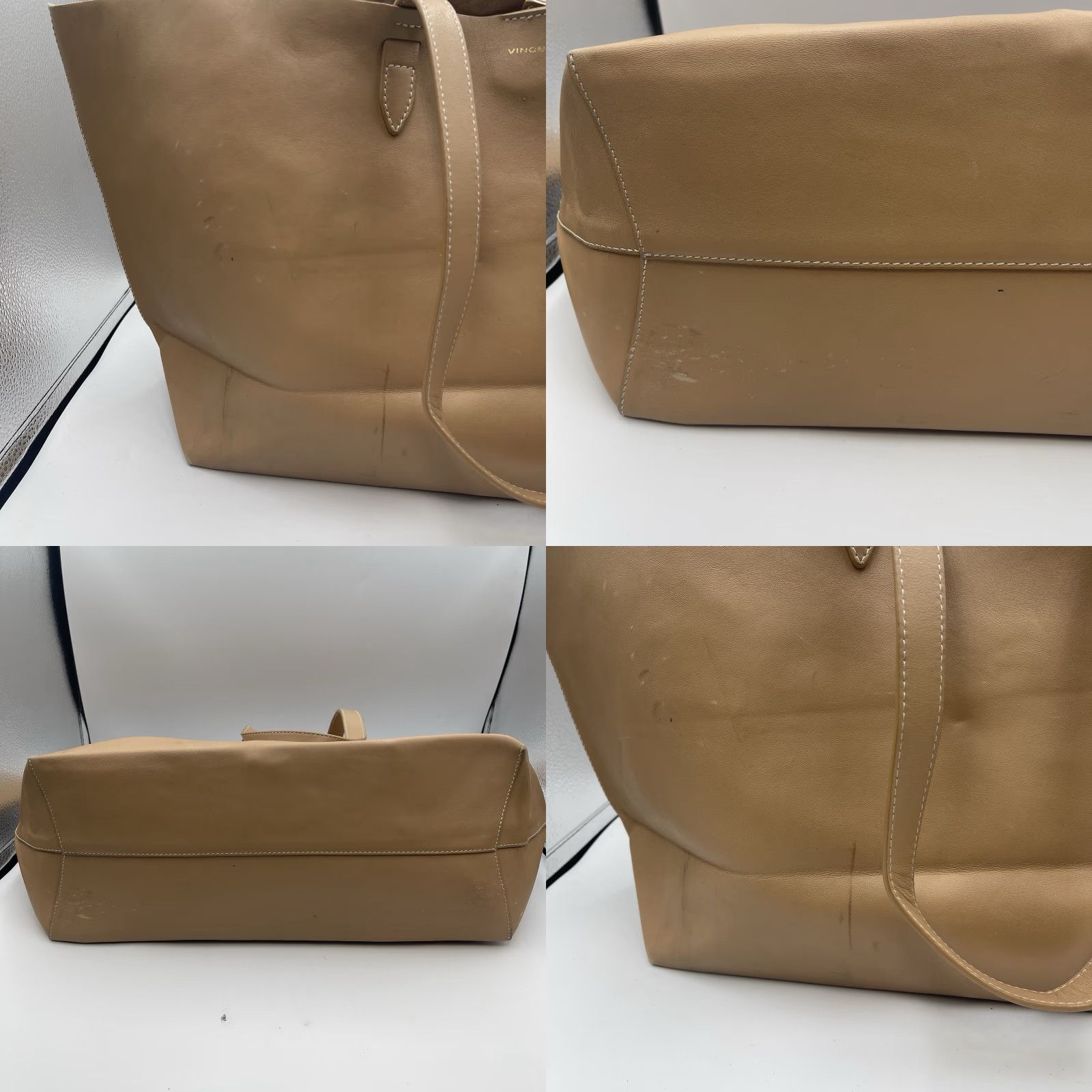 Vince Camuto Vince Camuto Beige Leather Tote Bag Womens Large Tote Beige Leather Pebbled Size ONE SIZE - 8 Thumbnail