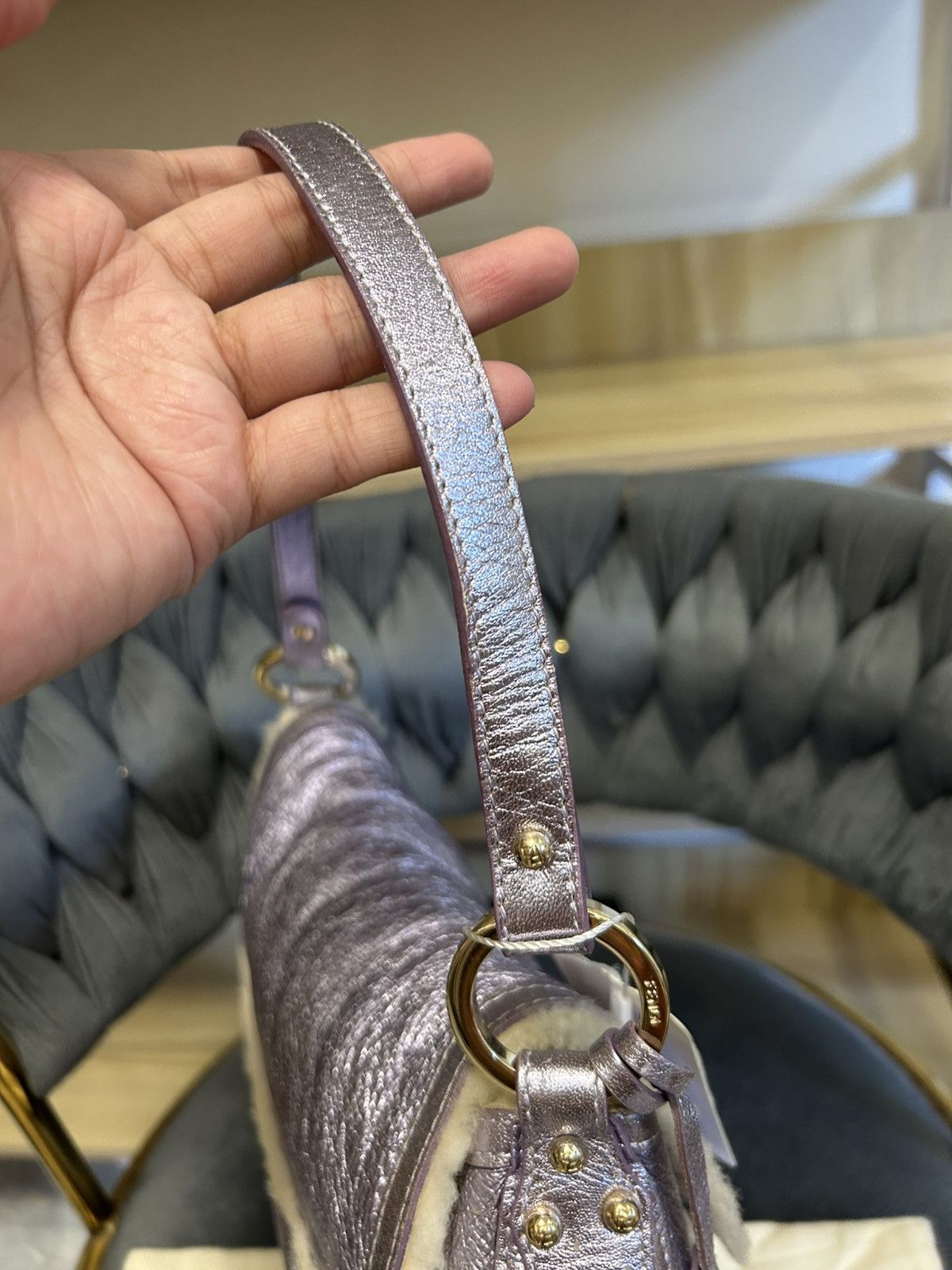Fendi Fendi Chef Shearling Metallic Purple Sheepskin Small Hobo Size ONE SIZE - 5 Thumbnail