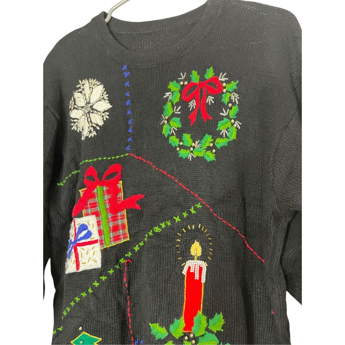 Other Vintage Ugly Christmas Sweater Embroidered Beaded M/L Size M / US 6-8 / IT 42-44 - 2 Thumbnail