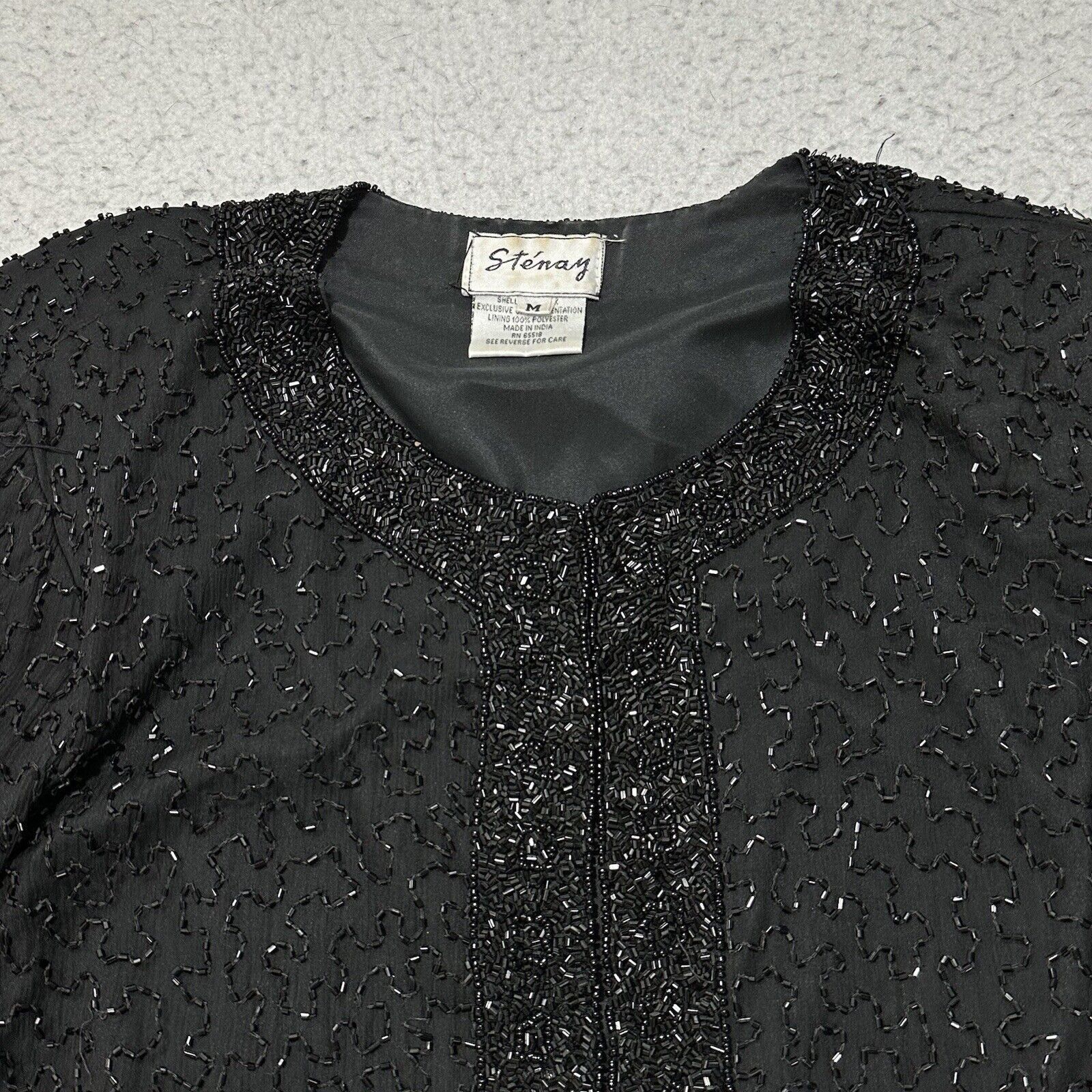 Vintage Vintage Stenay Medium Silk Bead Blazer Black Evening Jacket Size M / US 6-8 / IT 42-44 - 2 Thumbnail