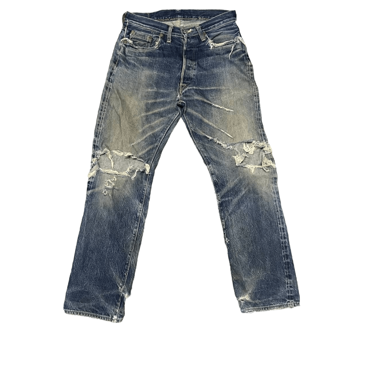 image of Blue Blue Japan x Denime Vintage Denime Japan Thrashed Denim Selvedge Leather Patch, Men's (Size 30