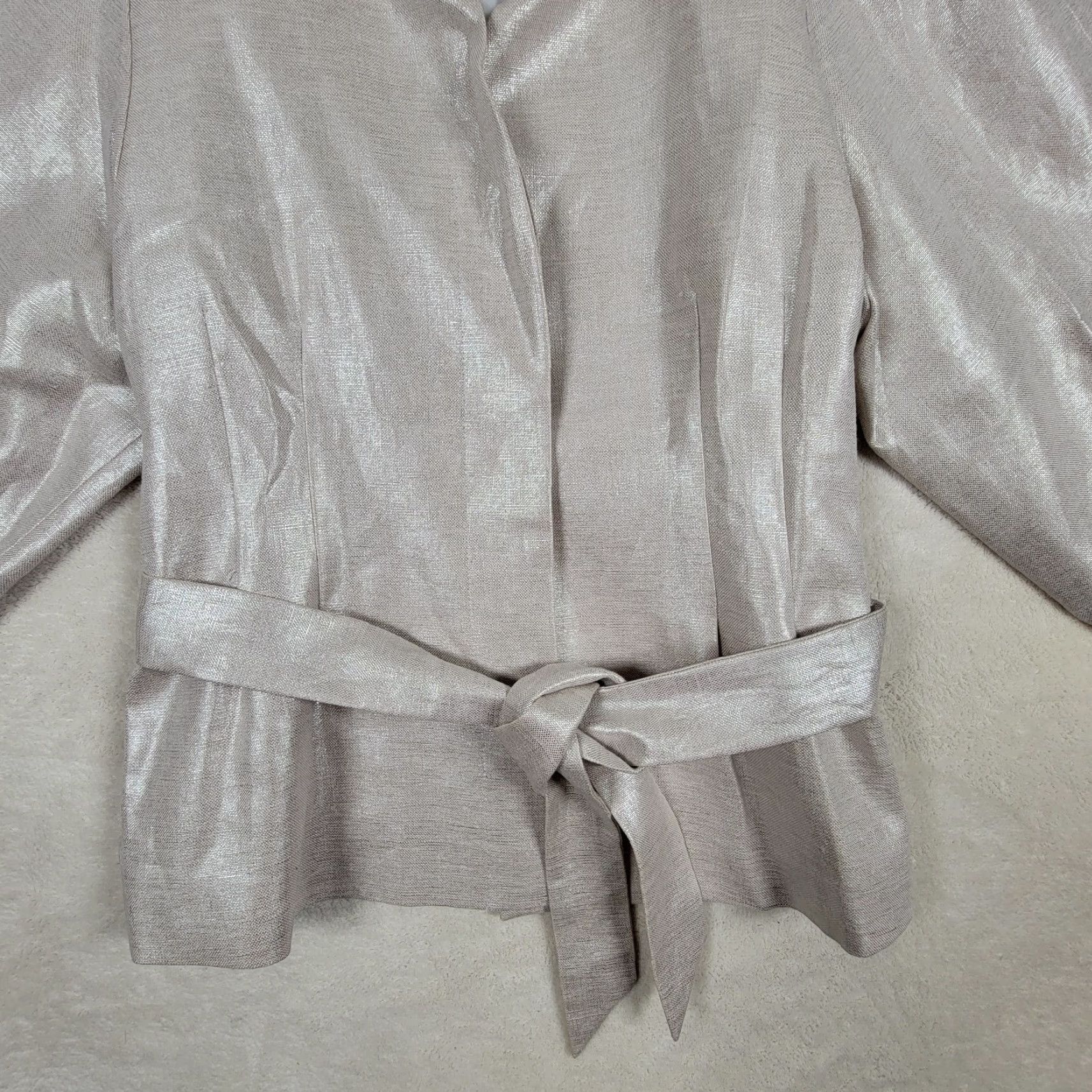 Vintage Semantiks Jacket Cream Gold Metallic Linen Belted Coat Size M Size M / US 6-8 / IT 42-44 - 2 Thumbnail