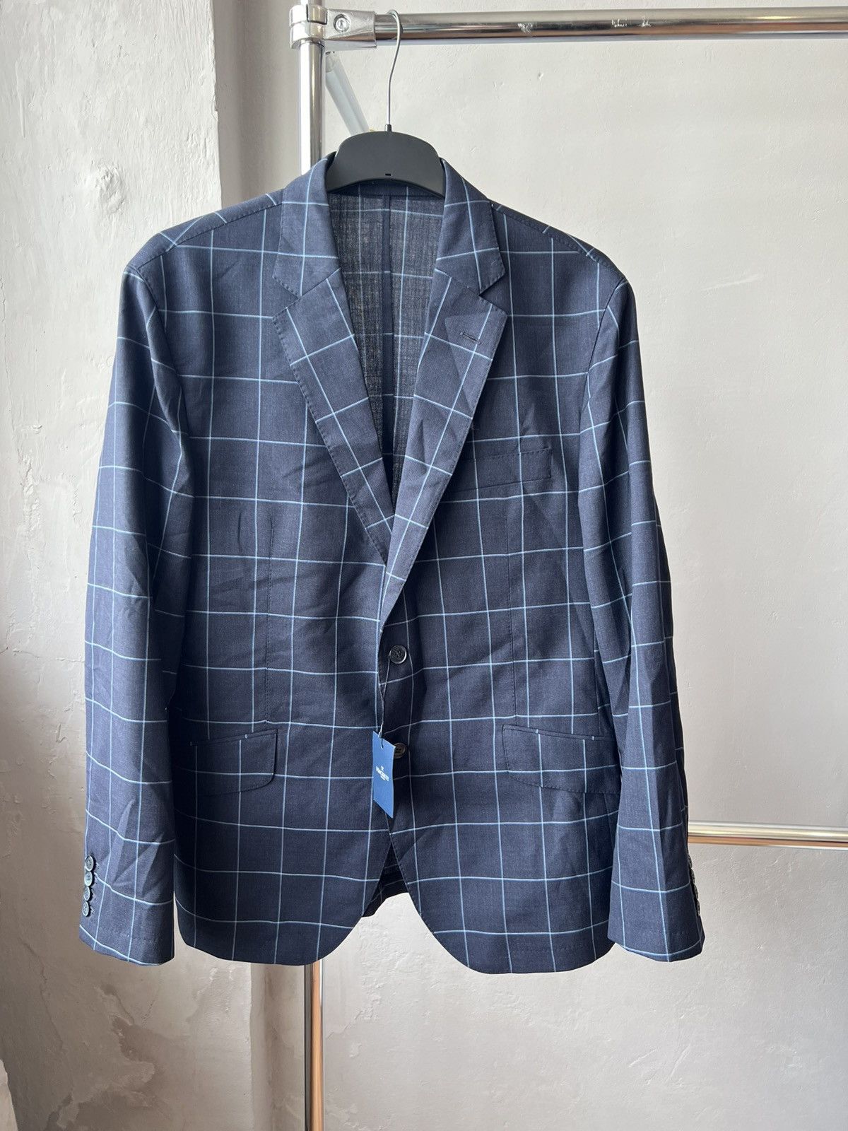 Hackett HACKETT LONDON MENS BLUE WINDOWPANE WOOL BLAZER JACKET 44R Size 44R - 3 Thumbnail