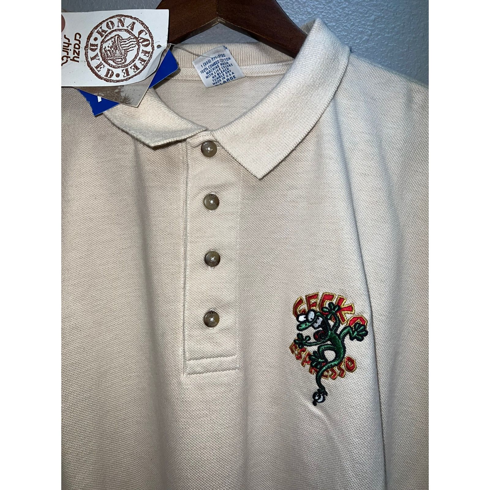 Vintage Vintage Crazy Shirts Polo Shirt Gecko Lizard Coffee Dyed Size US XL / EU 56 / 4 - 2 Thumbnail