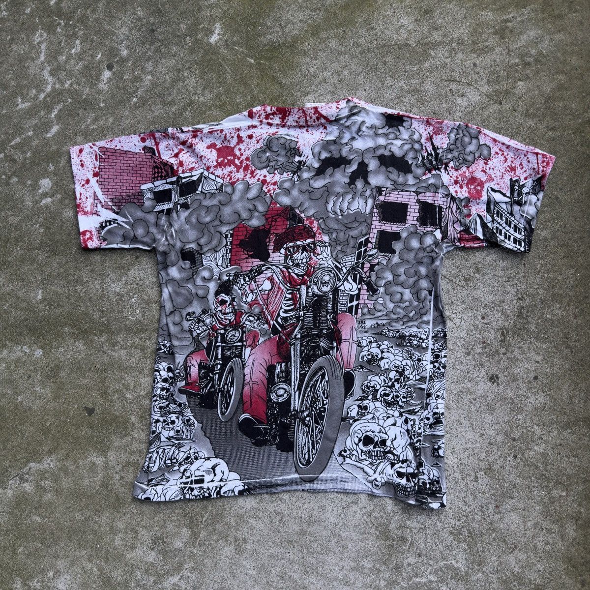 Vintage Vintage 90s Skeleton Biker Flame Tee ERD Grunge Balenciaga Size US S / EU 44-46 / 1 - 4 Thumbnail