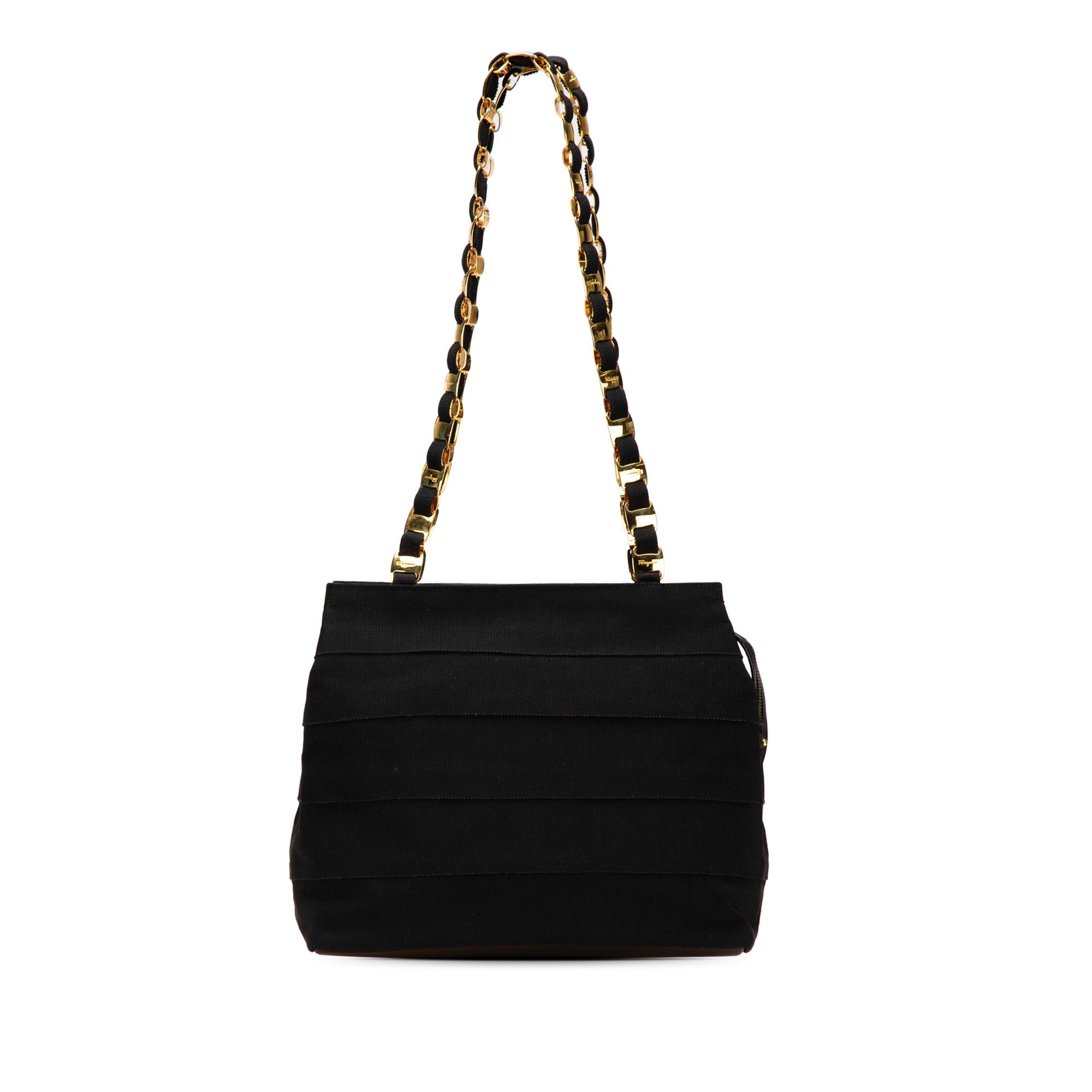 Salvatore Ferragamo Nylon Tiered Grosgrain Shoulder Bag in Black, Women's