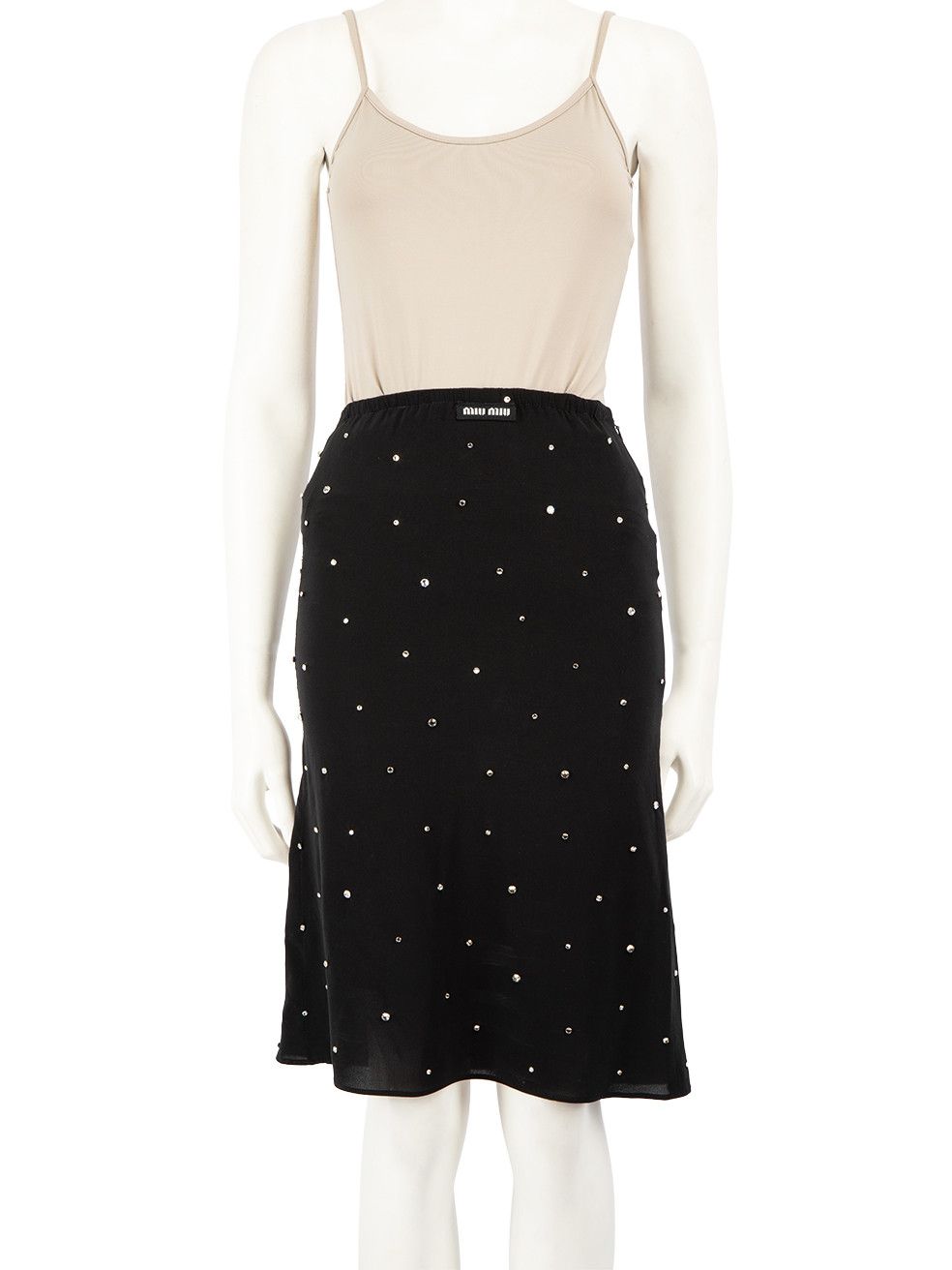 image of Miu Miu Black Crystal Embellished Skirt, Women's (Size 26)