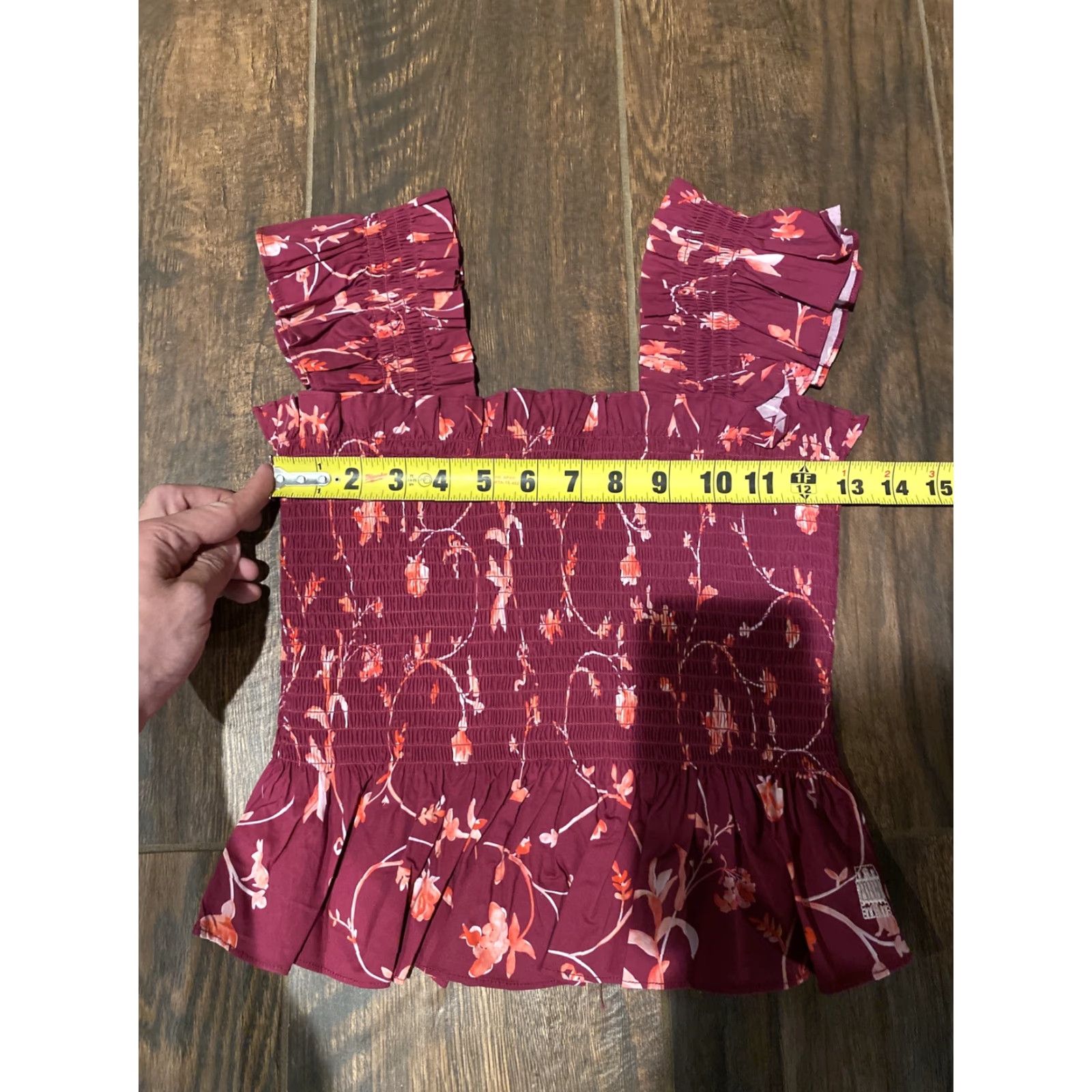 Vintage Hill House Top The Paz Burgundy Botanical Floral Smocked Cap Sleeveless Cotton S Size S / US 4 / IT 40 - 7 Thumbnail