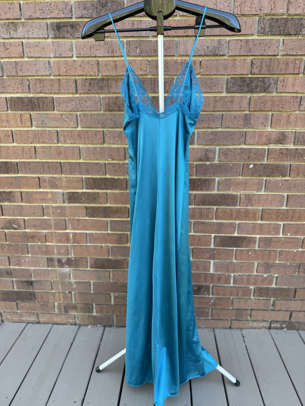 Other Vtg Val Mode Lingerie Slip Dress Nightgown Teal Lace Long Size S / US 4 / IT 40 - 8 Thumbnail