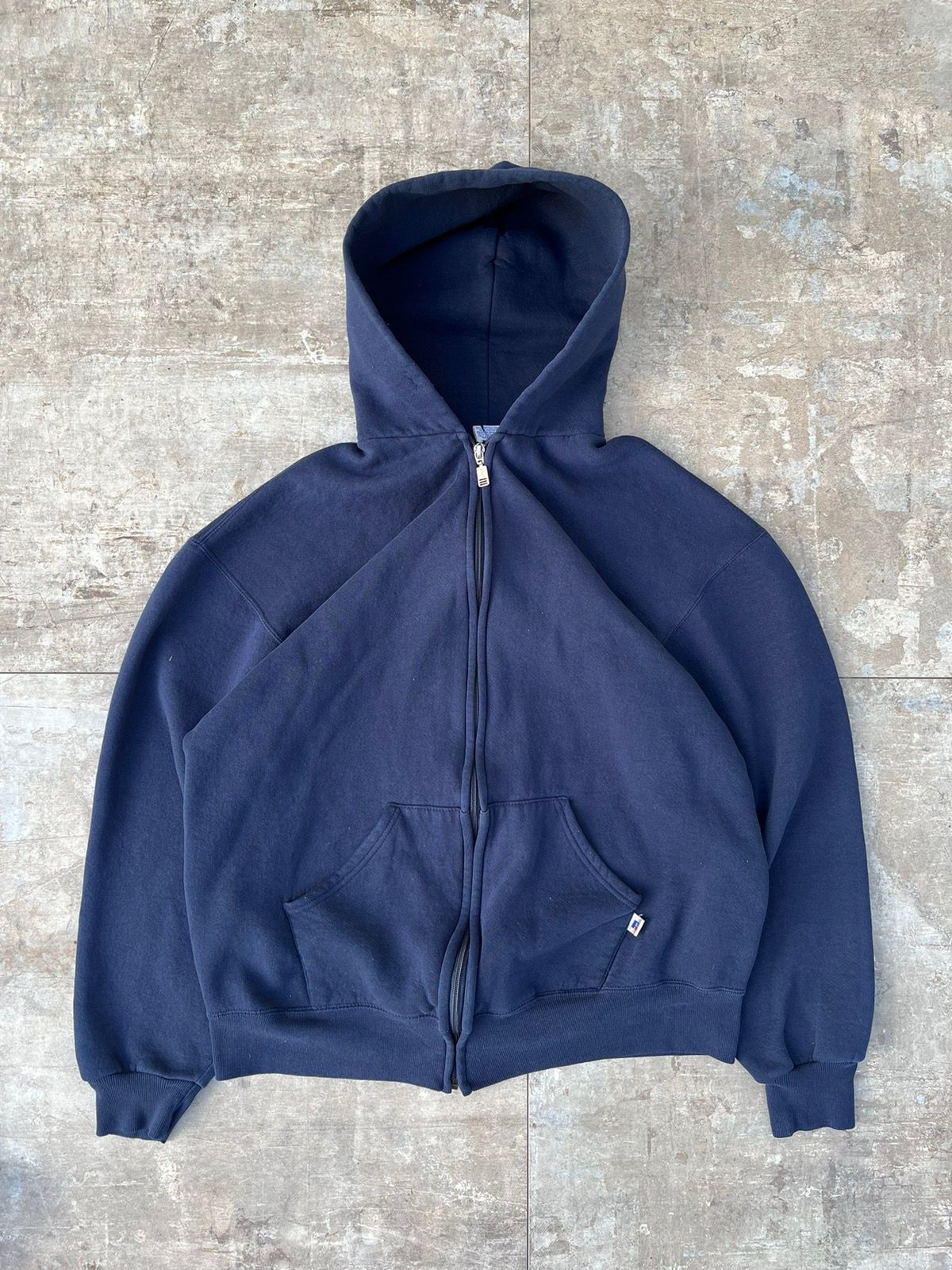 Pre-owned Russell Athletic X Vintage 90's Faded Russell Athletic Zip Up Hoodie In Navy