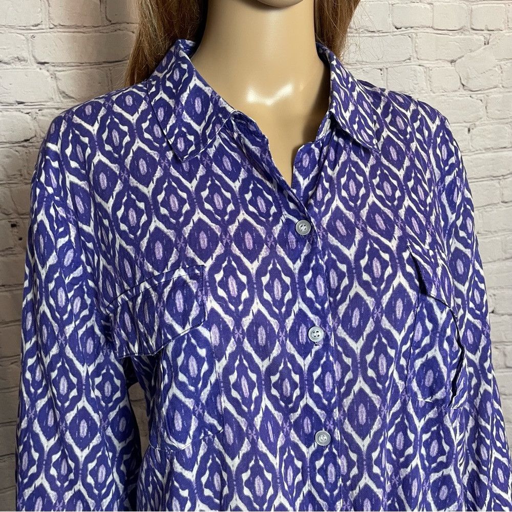 Chicos Chico's Purple Cotton Ikat 3/4 Sleeve Button Shirt Size 3 U Size XL / US 12-14 / IT 48-50 - 2 Thumbnail