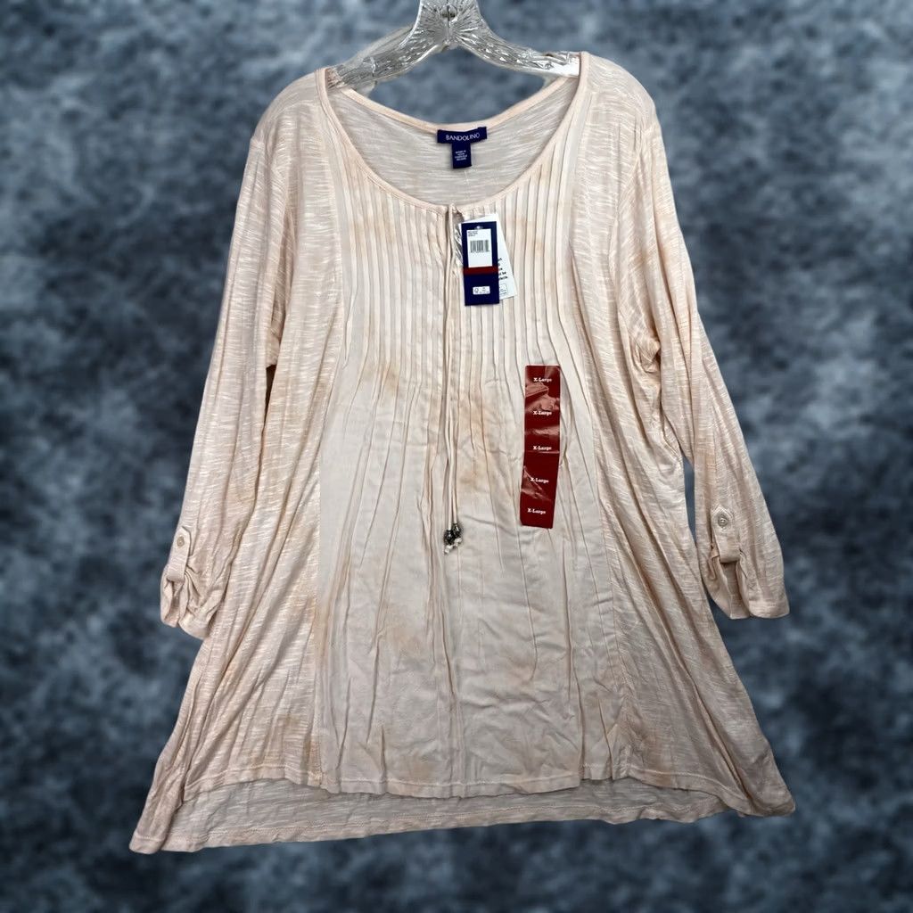 Vintage BANDOLINO Womens Top XL Peach Tie Dye Roll-Tab Sleeve Pleated Keyhole Boho NWT Shirt Size XL / US 12-14 / IT 48-50 - 1 Thumbnail