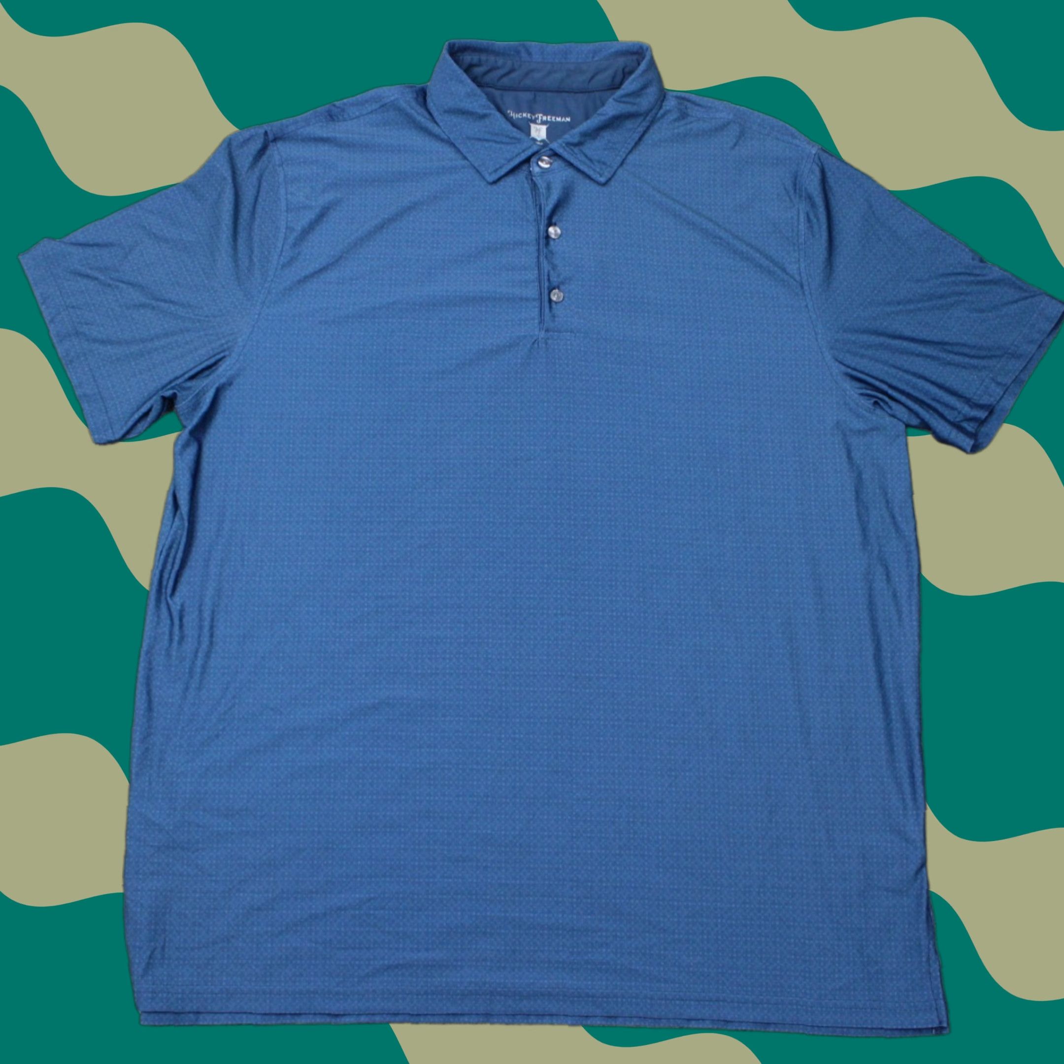 Vintage Hickey Freeman Golf Polo Shirt Mens XL Blue Geometric Stretch Short Sleeve Polo Size US XL / EU 56 / 4 - 1 Thumbnail