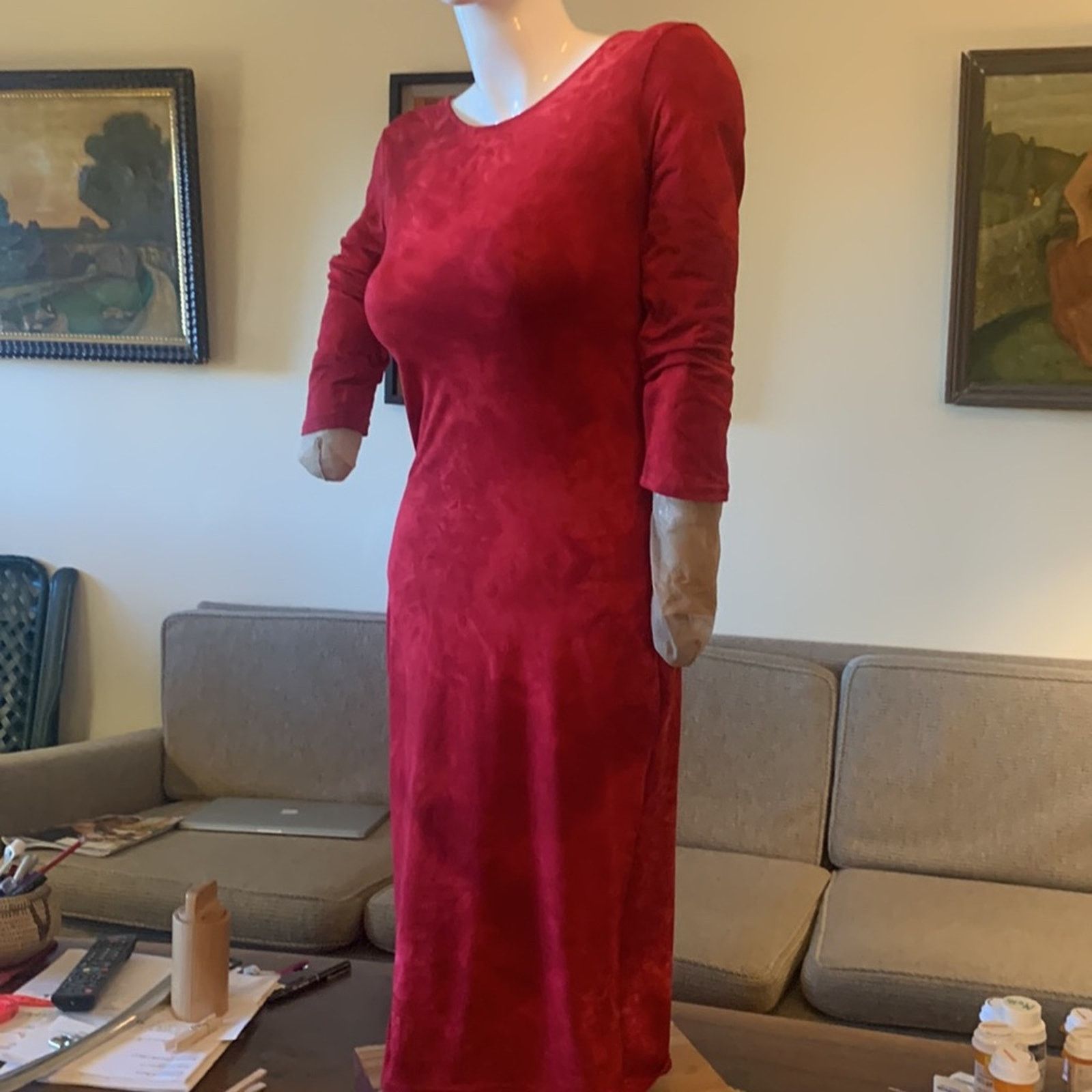 Vintage Yelete red stretch wiggle bodycon sexy dress Size S / US 4 / IT 40 - 4 Thumbnail