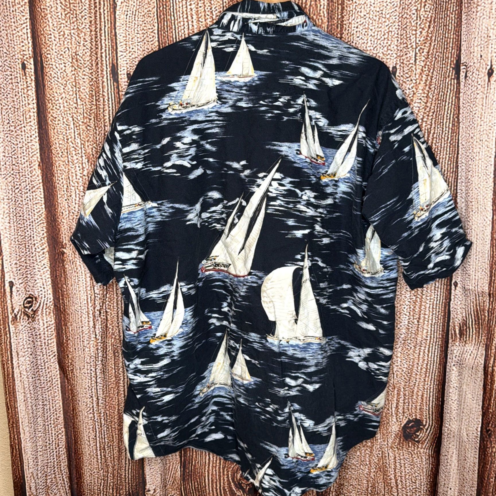 Nautica Nautica Shirt Button-Up Short Sleeve Sail Boats Resort Blue XL Sail Boats Ocean Marlin Pattern, Nautica, Button-Front, Collared, Men, Blue, Size XL Size US XL / EU 56 / 4 - 4 Thumbnail