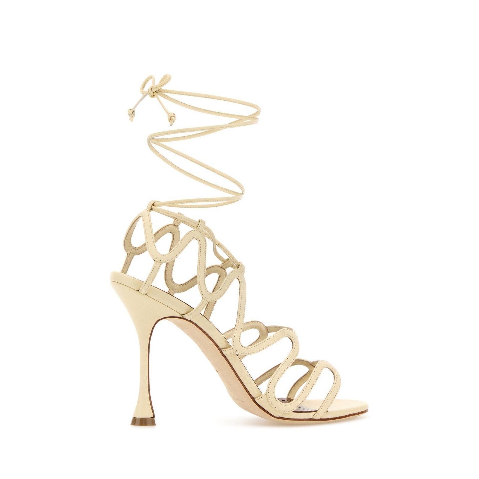 MANOLO BLAHNIK Fawda Lace Up Cream Beige 105mm Heel Pump San