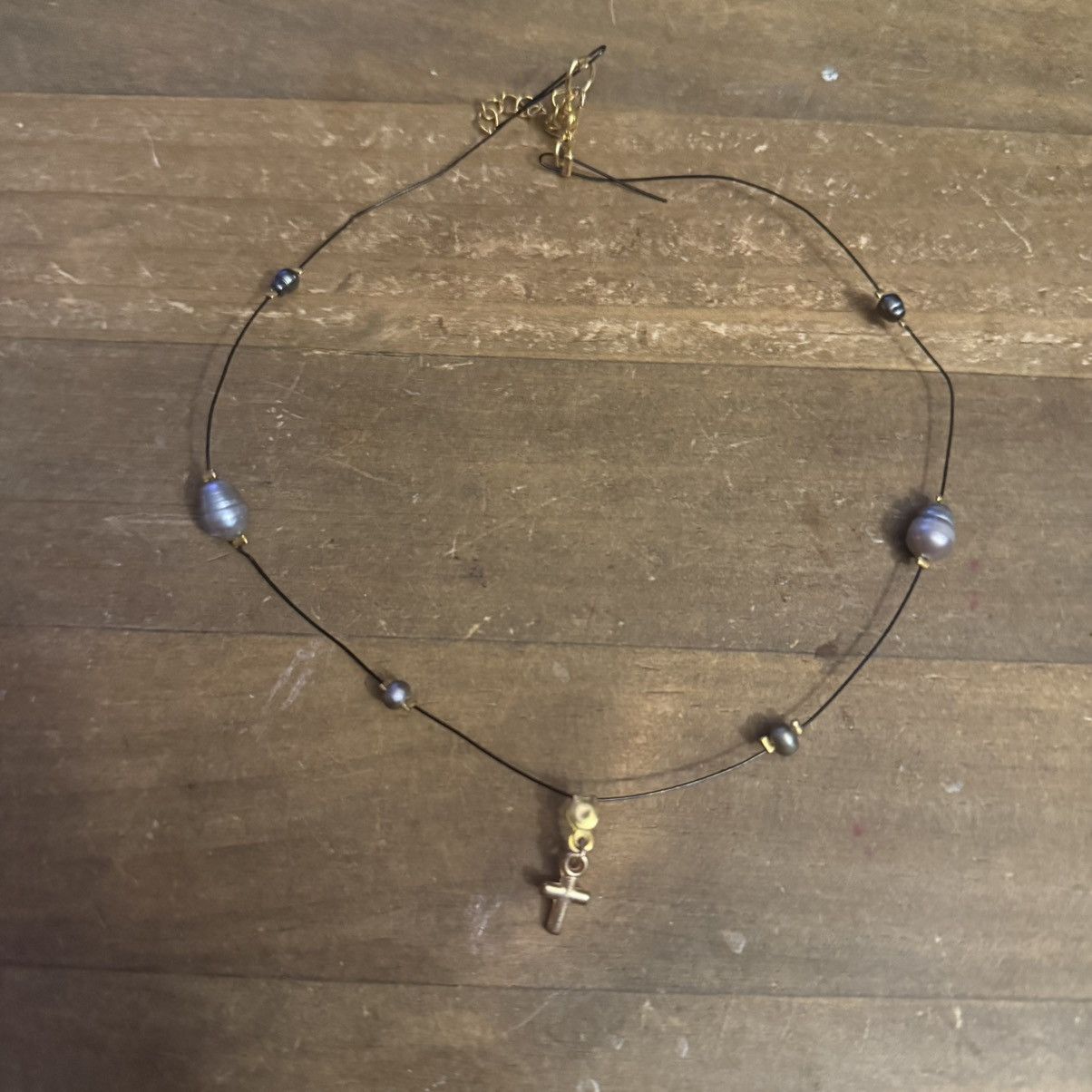 Other Black wire station pearl and cross pendant choker necklace Size ONE SIZE - 2 Thumbnail