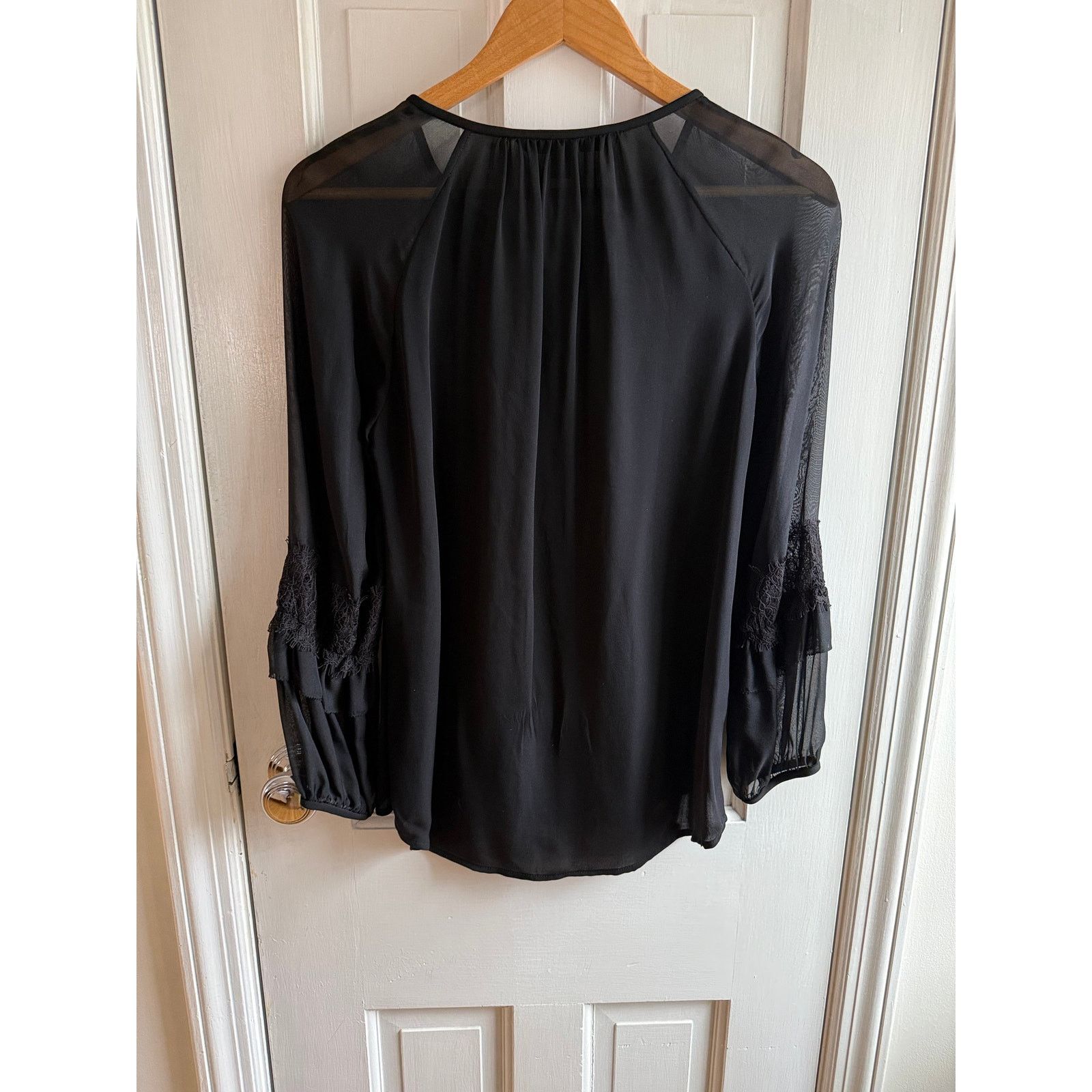 Diane von Furstenberg Diane von Furstenberg DVF Taylor Silk Lace Blouse - Black Size XS / US 0-2 / IT 36-38 - 4 Thumbnail