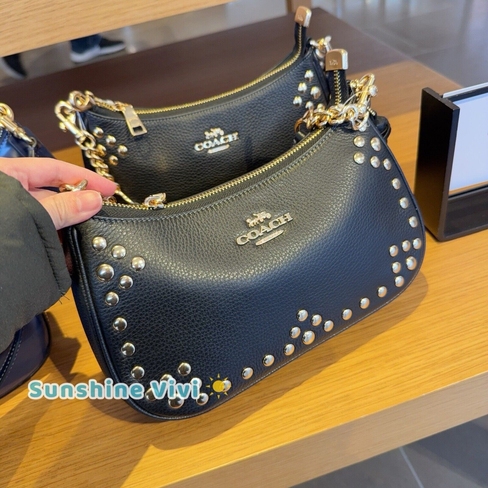 Coach NWT COACH Teri Shoulder Bag With Rivets Gold/Black CAK03 Size ONE SIZE - 1 Thumbnail