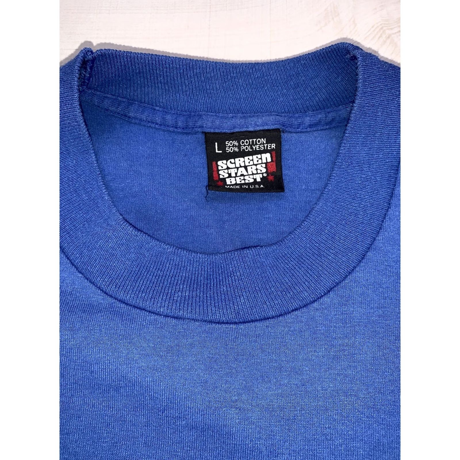 Vintage Vintage Screen Stars T-Shirt Blue L Short Sleeve Crew Neck Cotton Blend Unisex Adults Lipizzaner Stallions Graphic Stitch 80s 90s USA Mens Womens Size US L / EU 52-54 / 3 - 4 Thumbnail