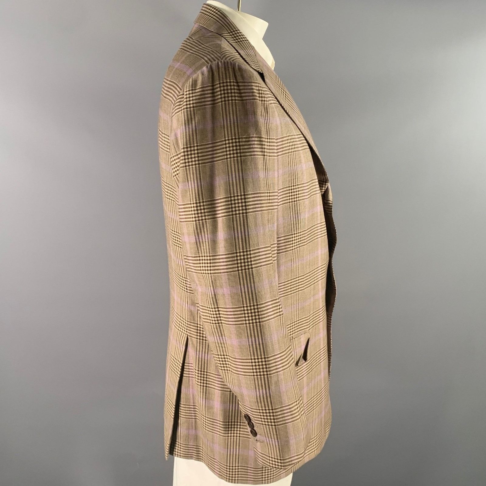 Kiton KITON 48 Brown Purple Glen Check Notch Lapel Sport Coat Size 48R - 3 Thumbnail