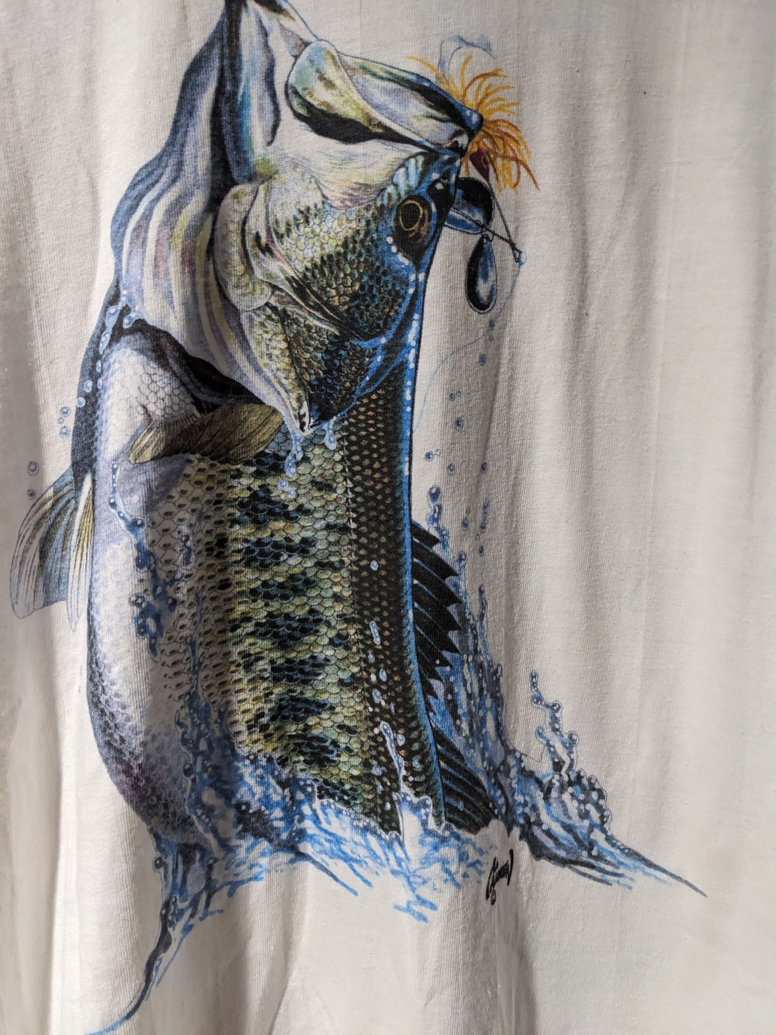 Vintage Vintage 90s T.S.F. Originals Animal Bass Fishing T-Shirt Size US XXL / EU 58 / 5 - 5 Thumbnail