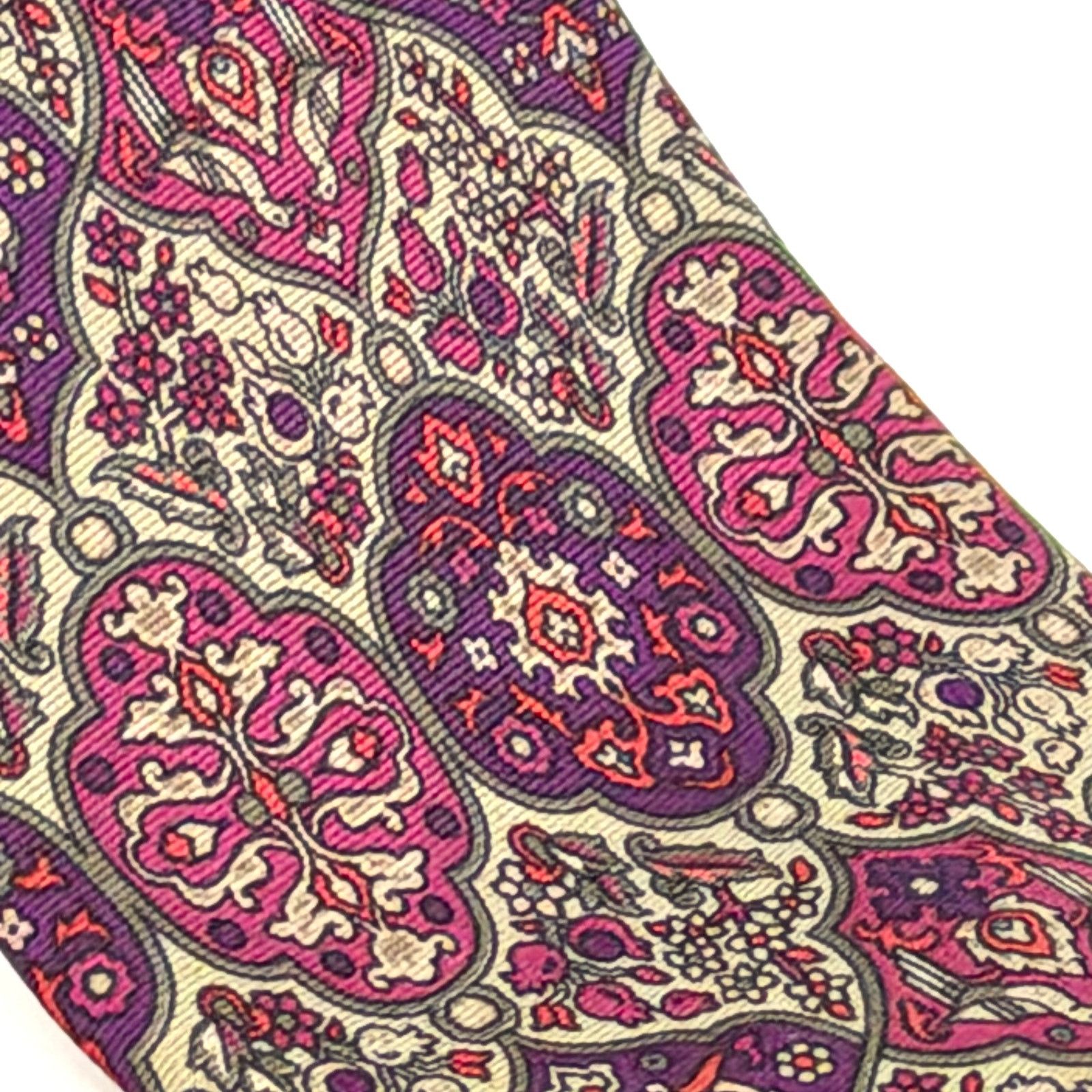 Guy Laroche Vintage 90s Purple Gold 100% Silk Floral Extra Long Necktie Size ONE SIZE - 2 Thumbnail