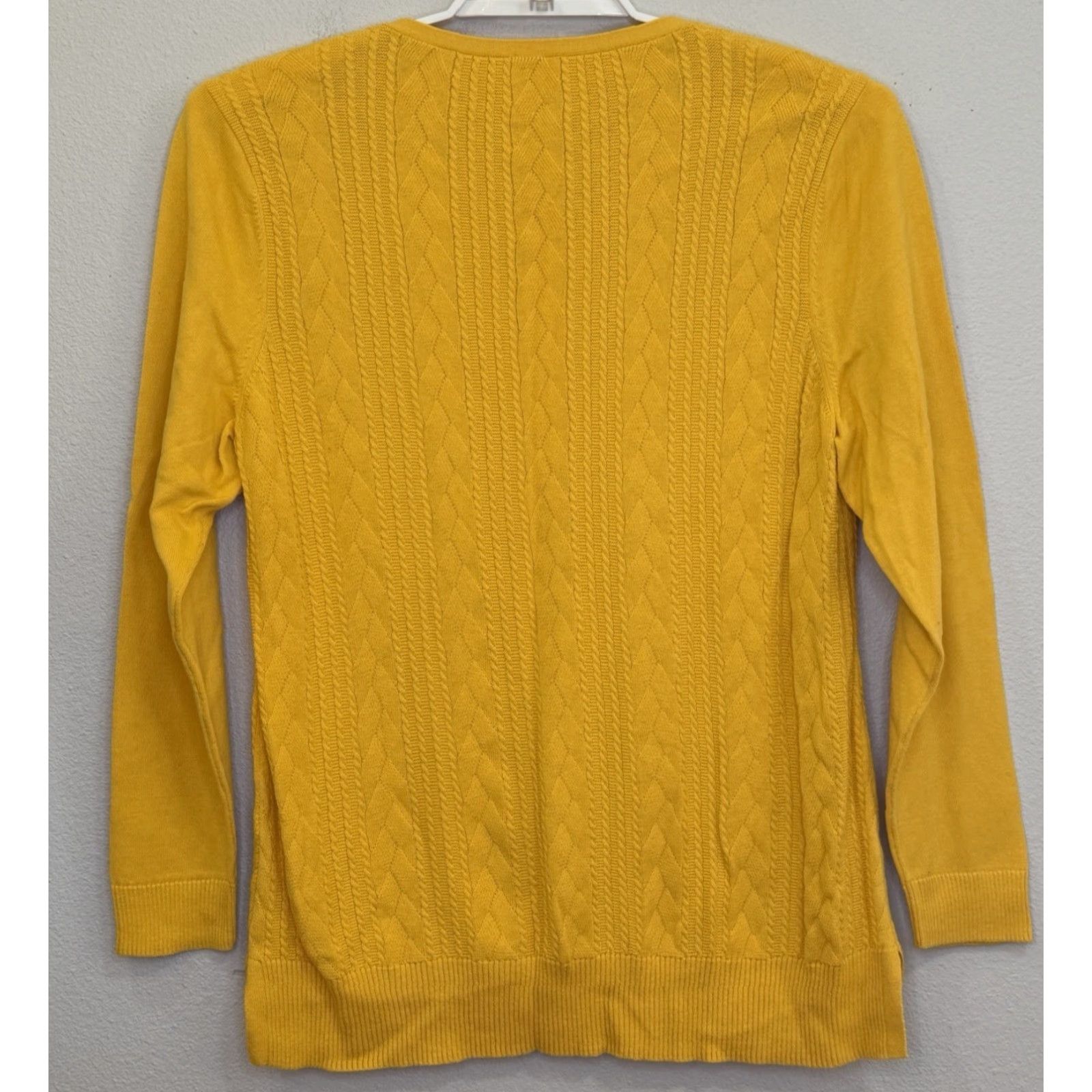 Talbots Talbots Tunic Sweater Womens XL Yellow Gold V-Neck Long Sleeve Cable-Knit 100% Cotton Pullover Size XL / US 12-14 / IT 48-50 - 4 Thumbnail